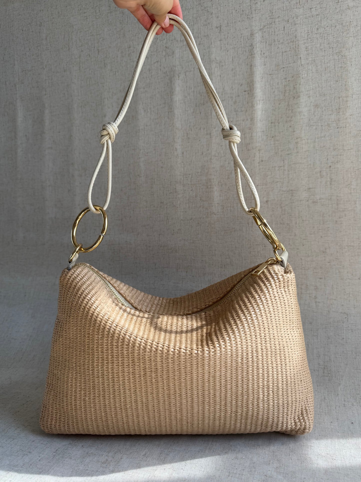 Borsa a spalla Agata rafia - con tracolla lunga