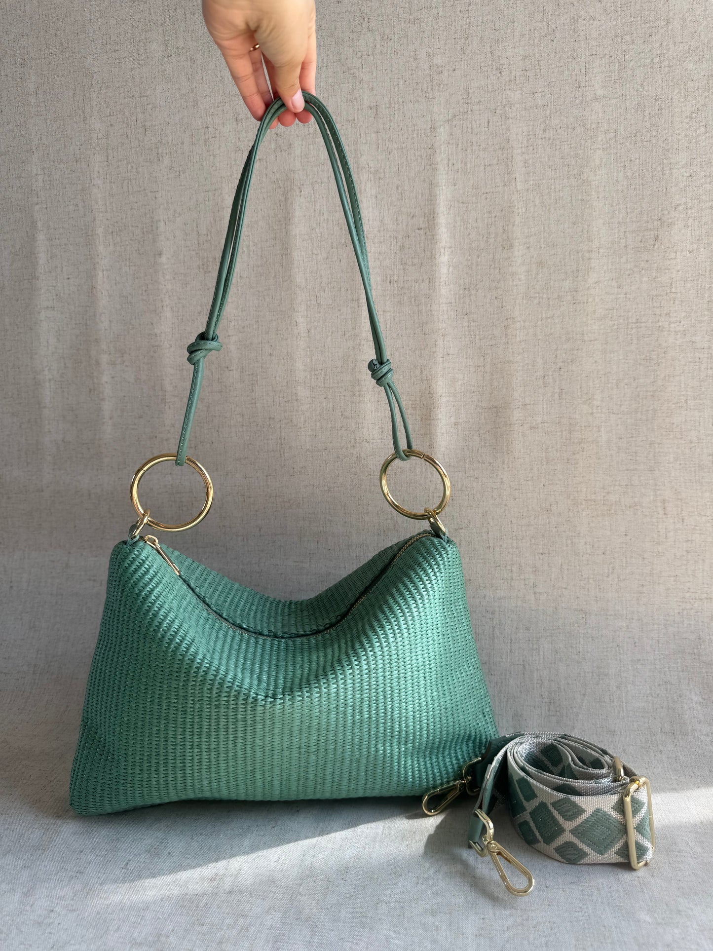 Borsa a spalla Agata rafia - con tracolla lunga