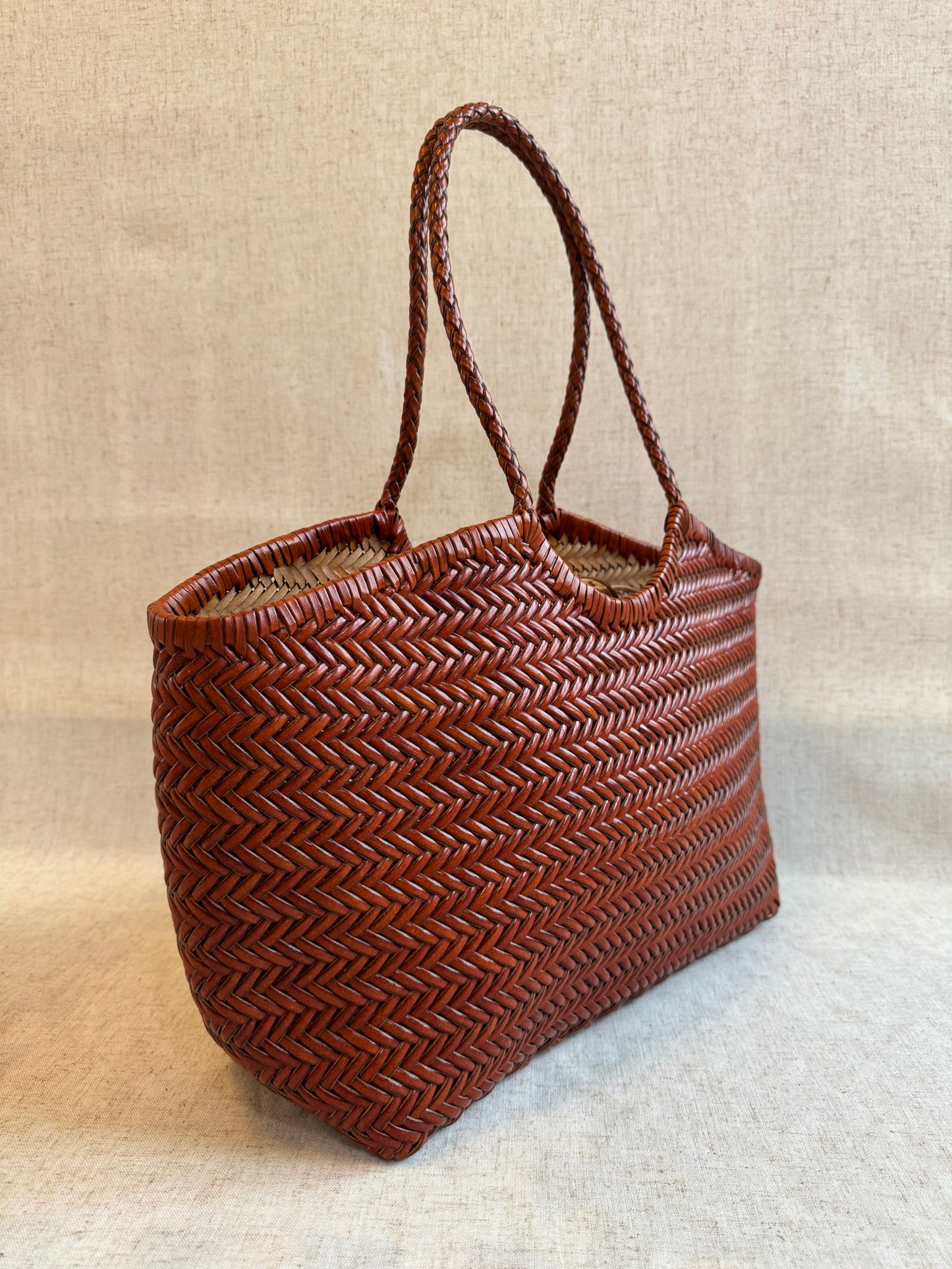 Maxi borsa a spalla Capri - misura grande, vera pelle tamponato intrecciato