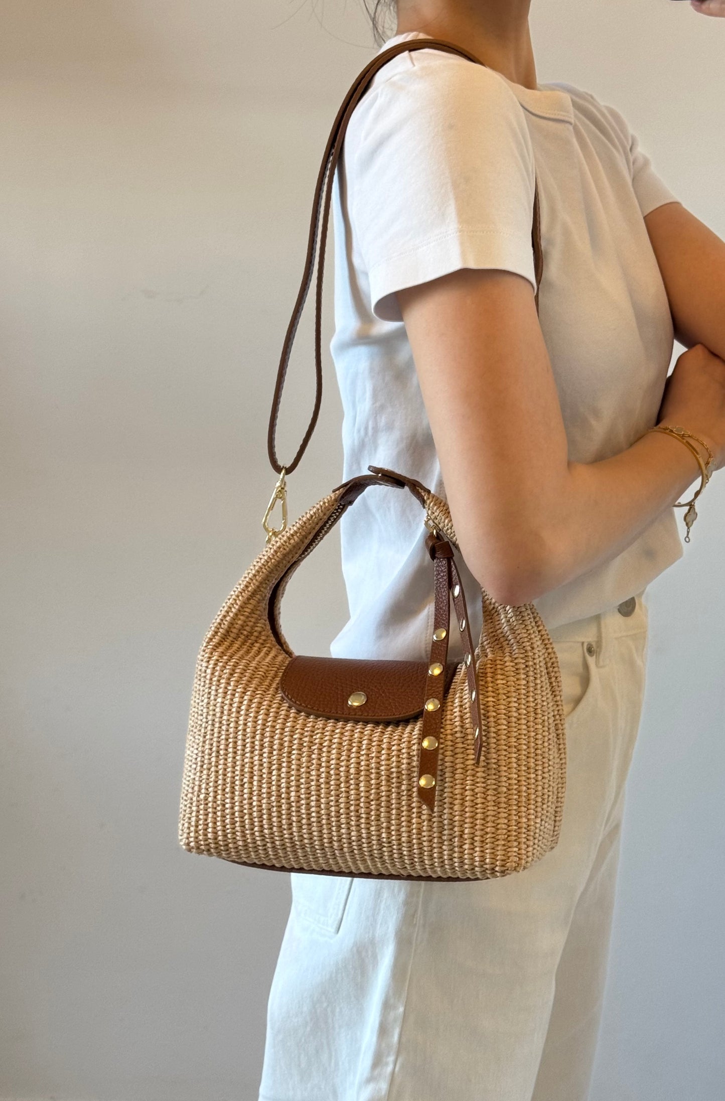 Borsa Lagoon - rafia, con tracolla lunga