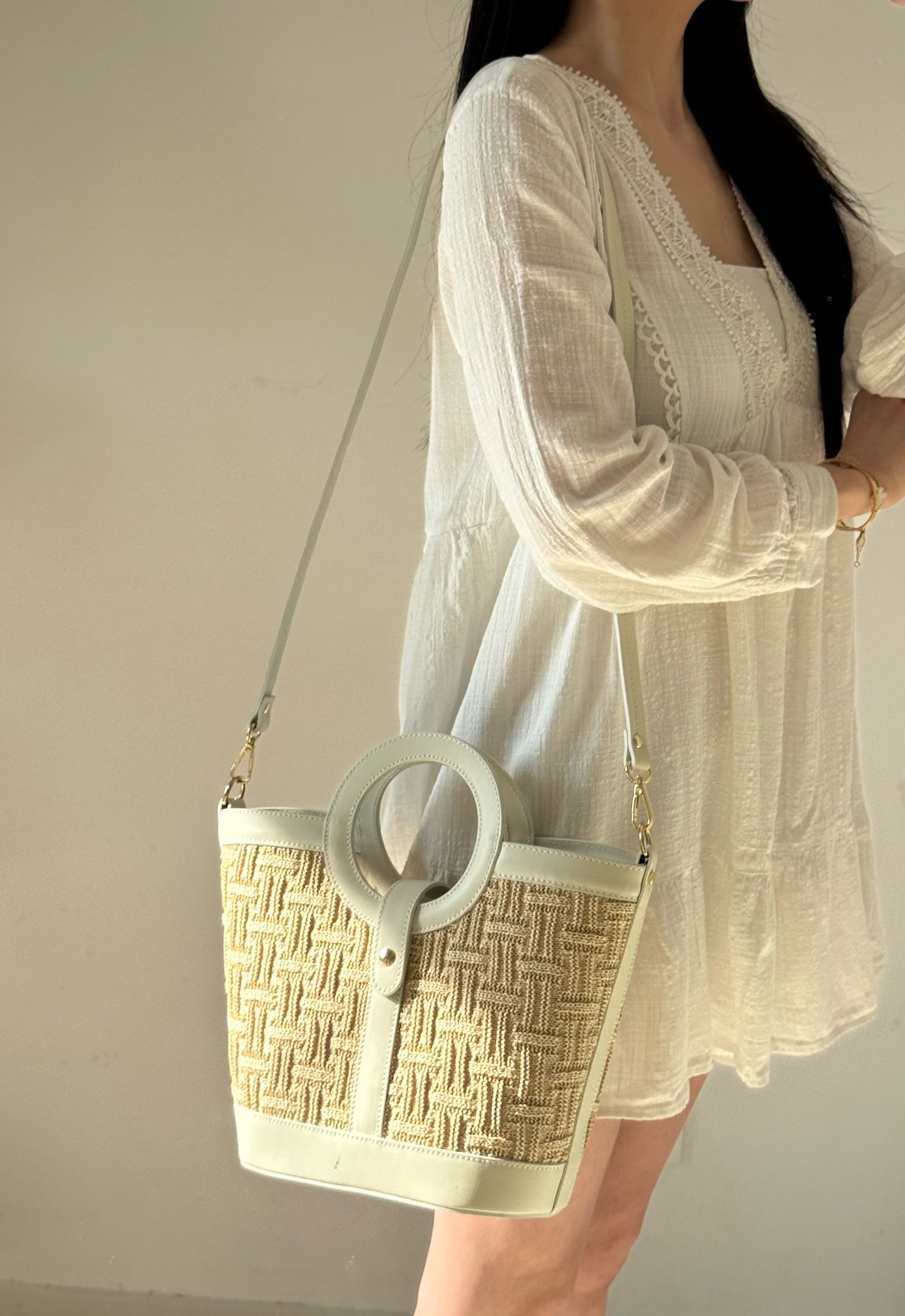 Borsa Alice - rafia, con tracolla lunga e pochette