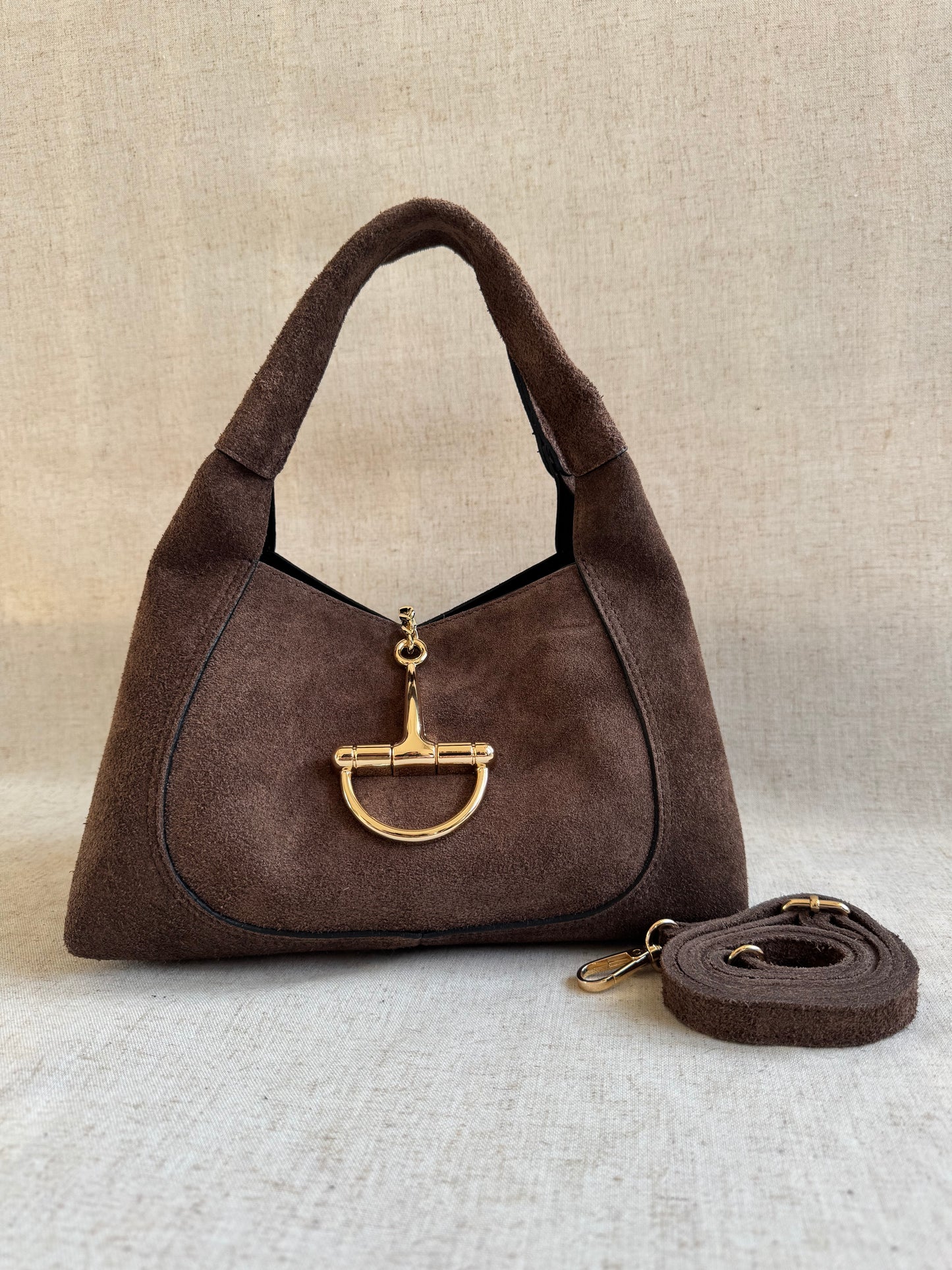 Borsa Gabriella - camoscio, misura piccola con tracolla lunga