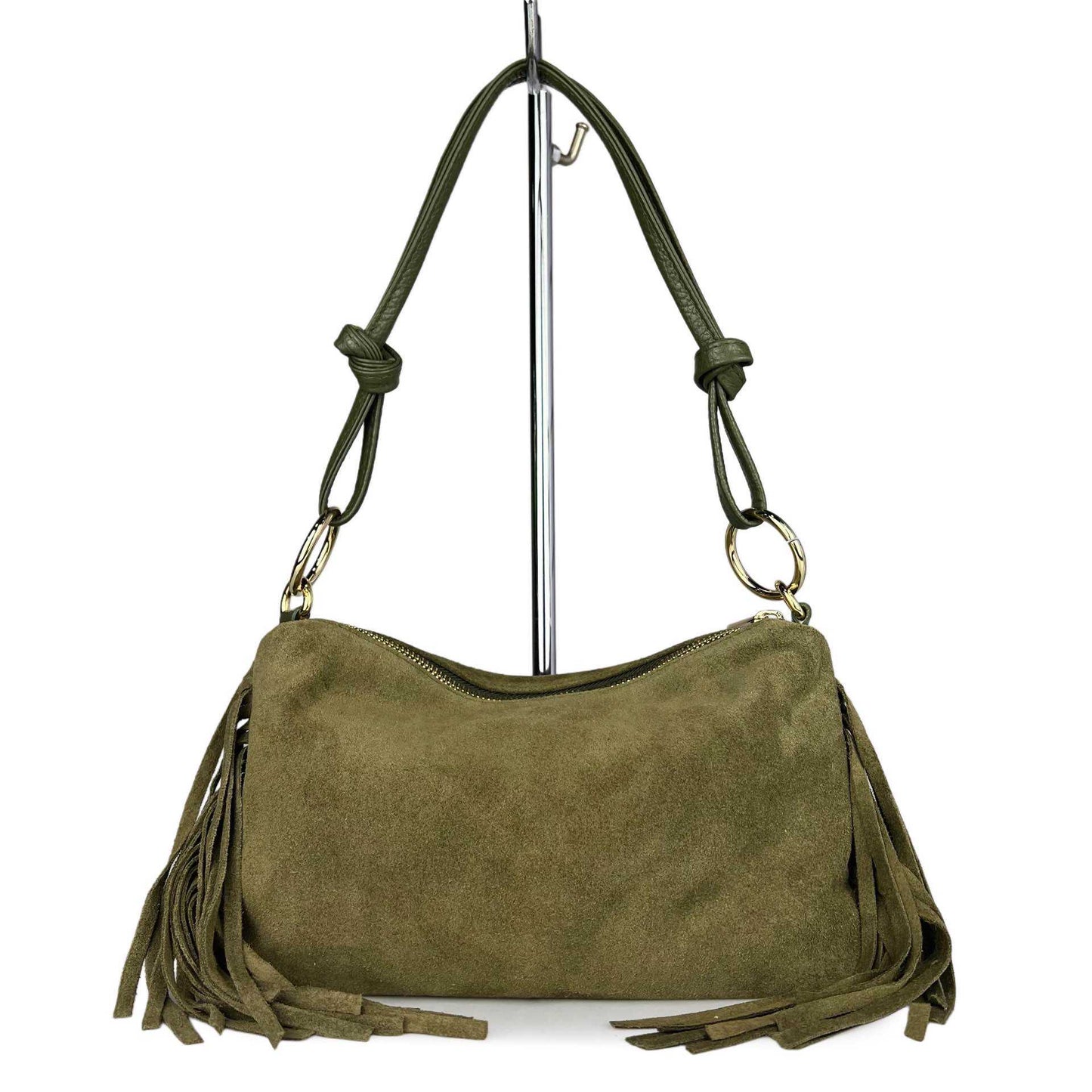 Borsa a spalla Agata - misura piccola frange, con tracolla lunga