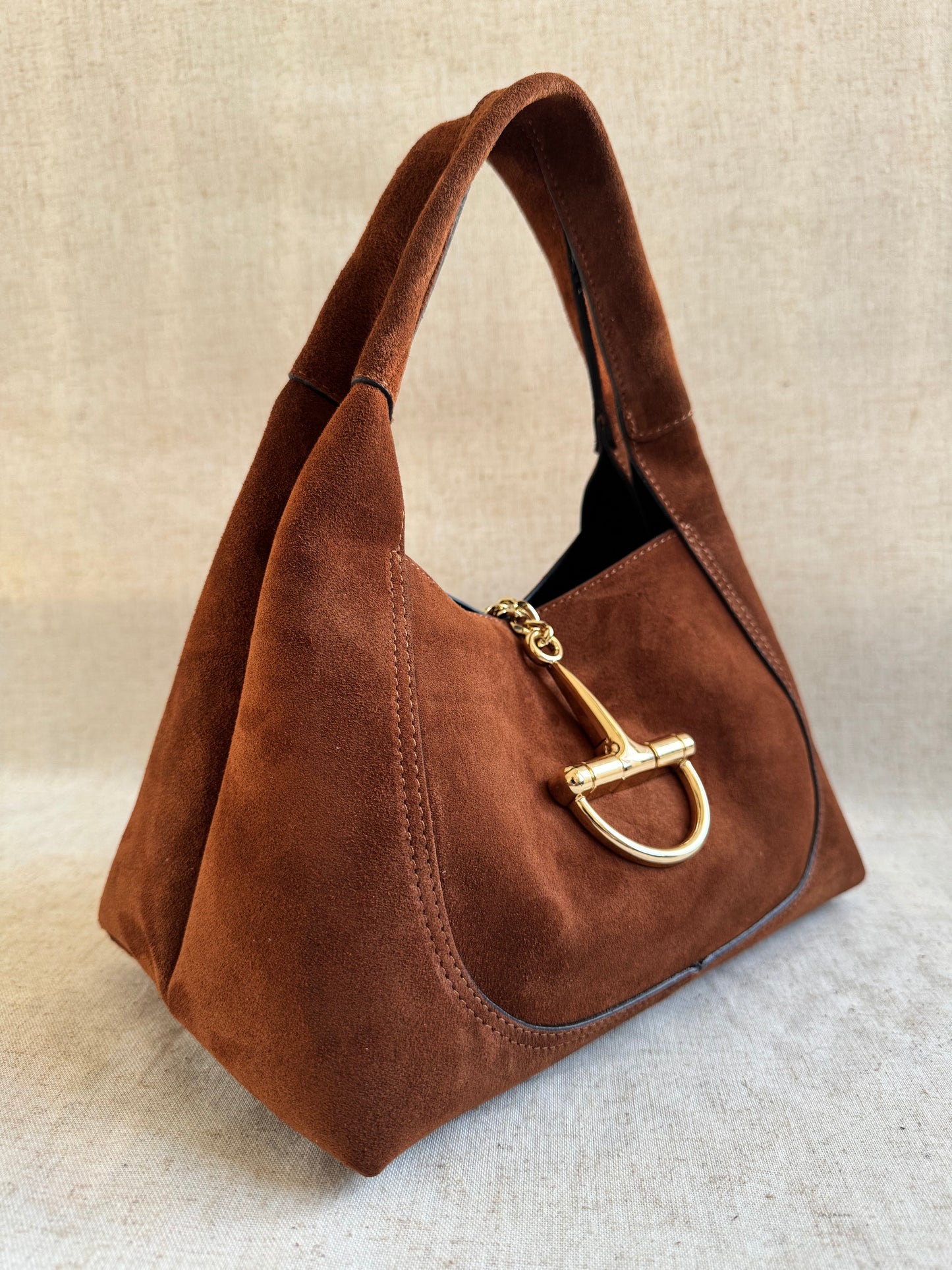 Borsa Gabriella - camoscio, misura piccola con tracolla lunga