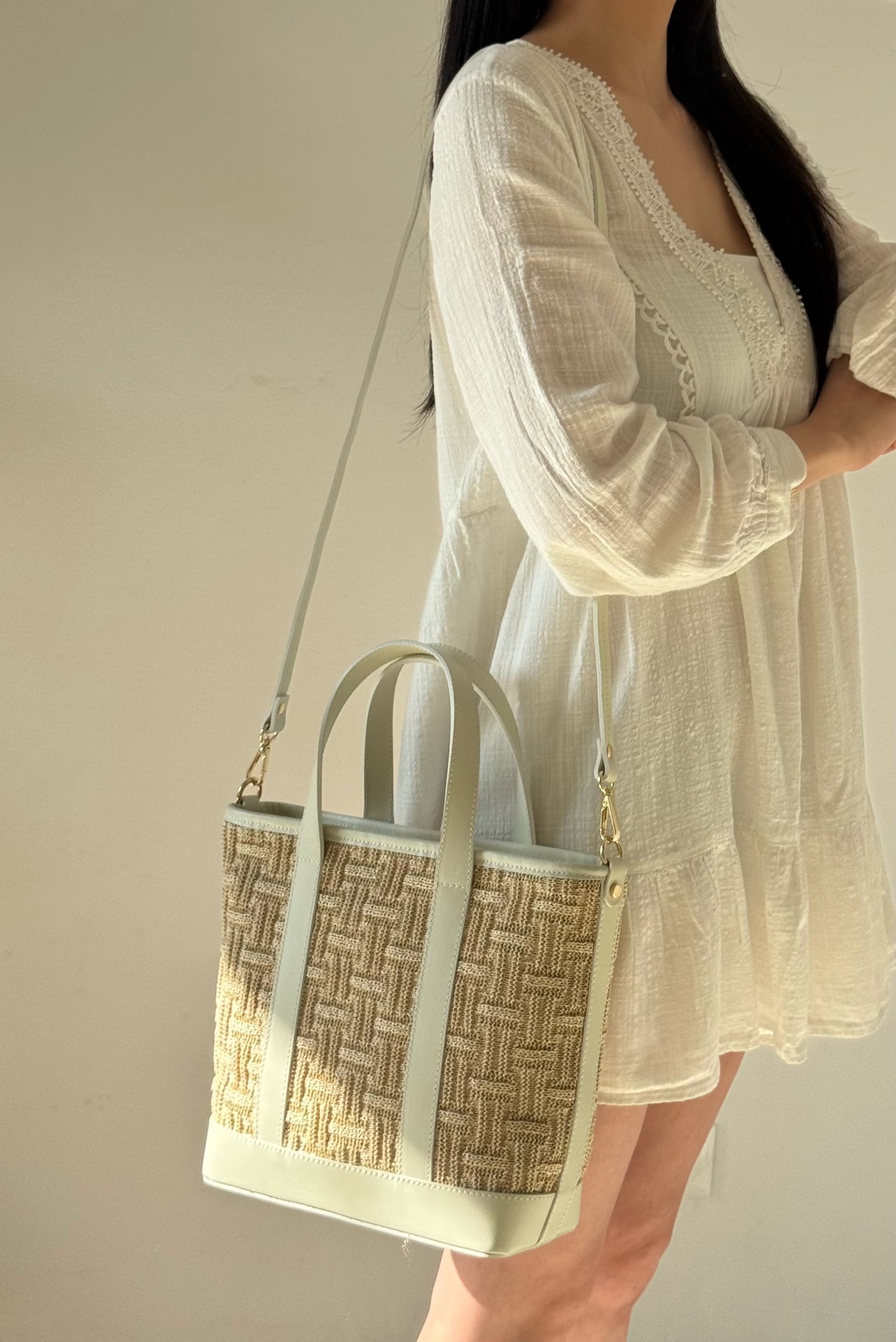 Borsa Costa - rafia, con tracolla lunga