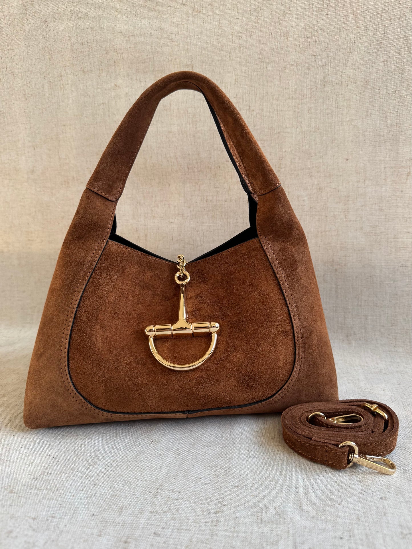 Borsa Gabriella - camoscio, misura piccola con tracolla lunga