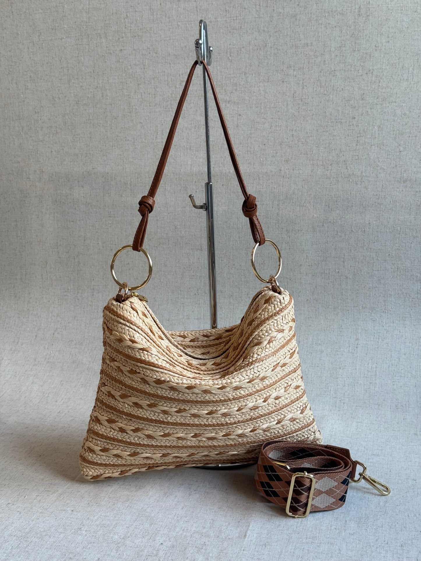 Borsa a spalla Agata - rafia, con tracolla lunga