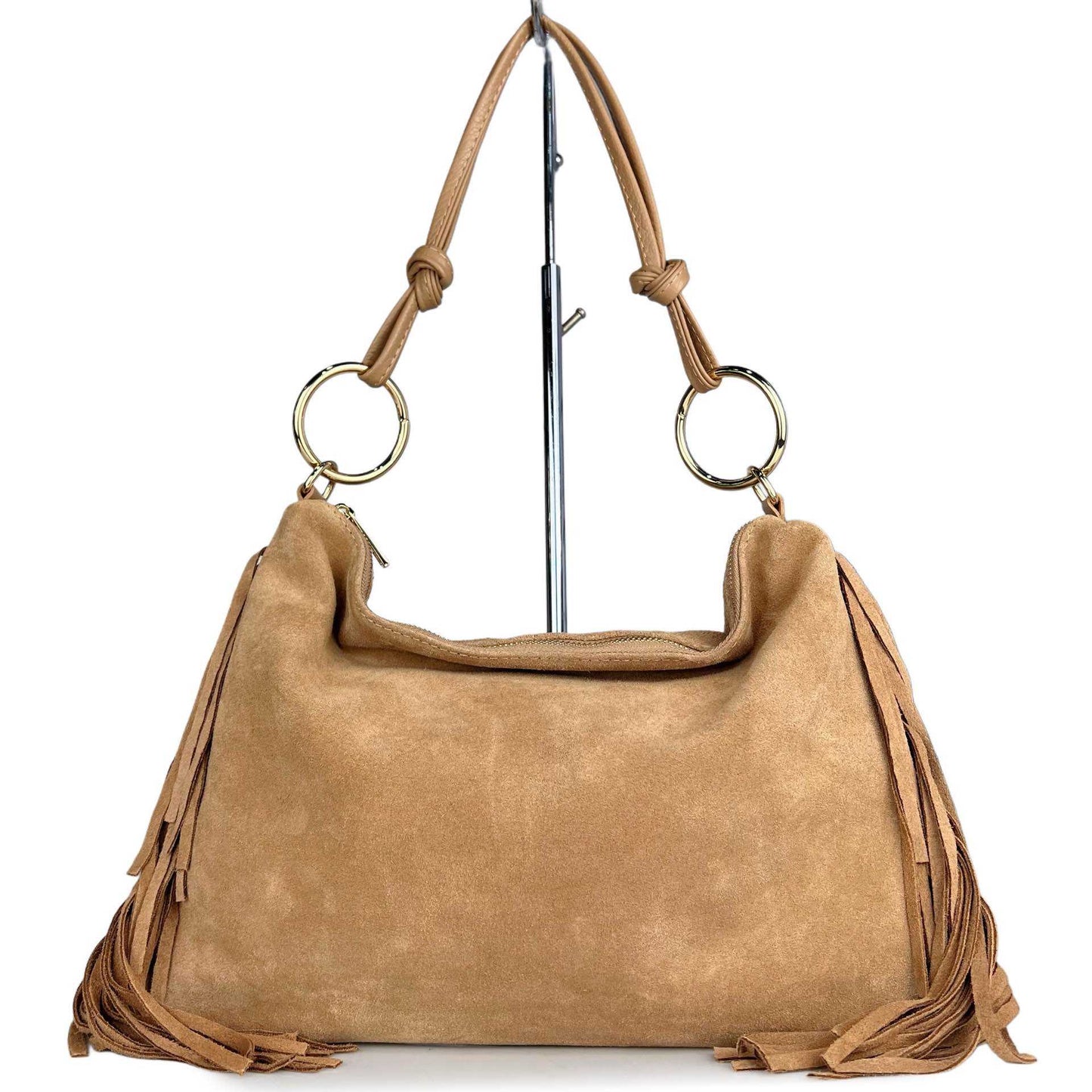 Borsa a spalla Agata - misura grande frange, con tracolla lunga