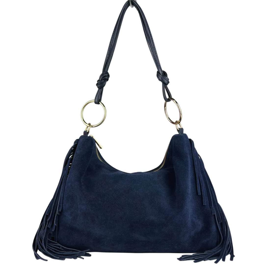 Borsa Agata - misura grande, frange, con tracolla lunga