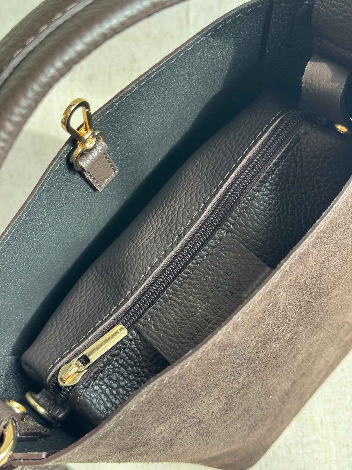 Borsa Vittoria - camoscio, con pochette e tracolla lunga
