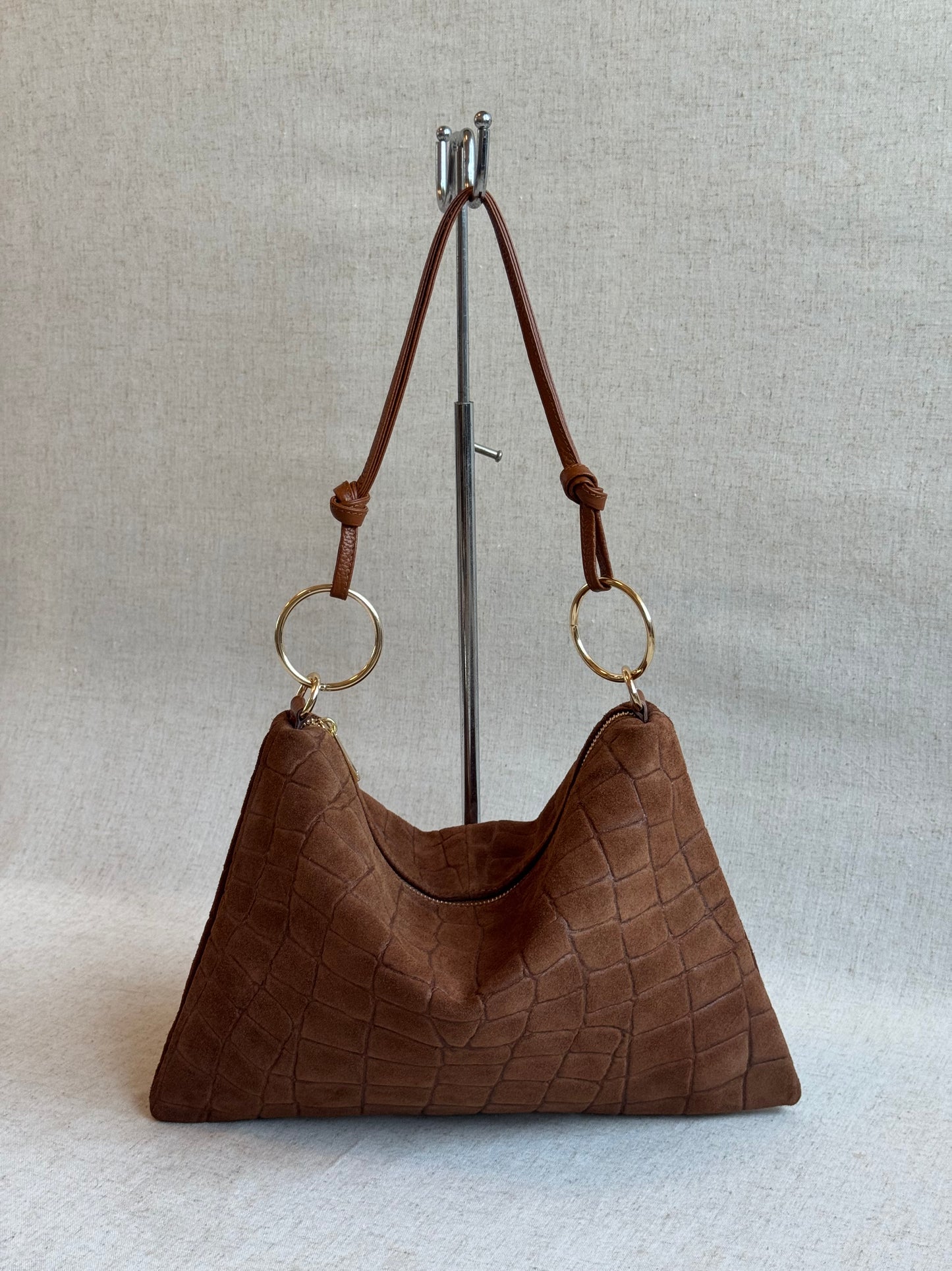 Borsa Agata - camoscio, stampa coccodrillo, con tracolla lunga