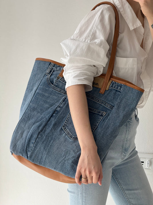Maxi borsa a spalla in jeans Dina