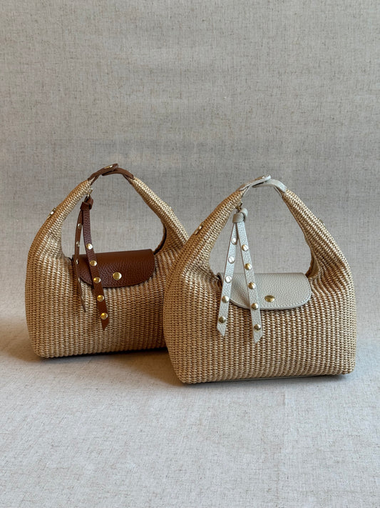 Borsa Lagoon - rafia, con tracolla lunga