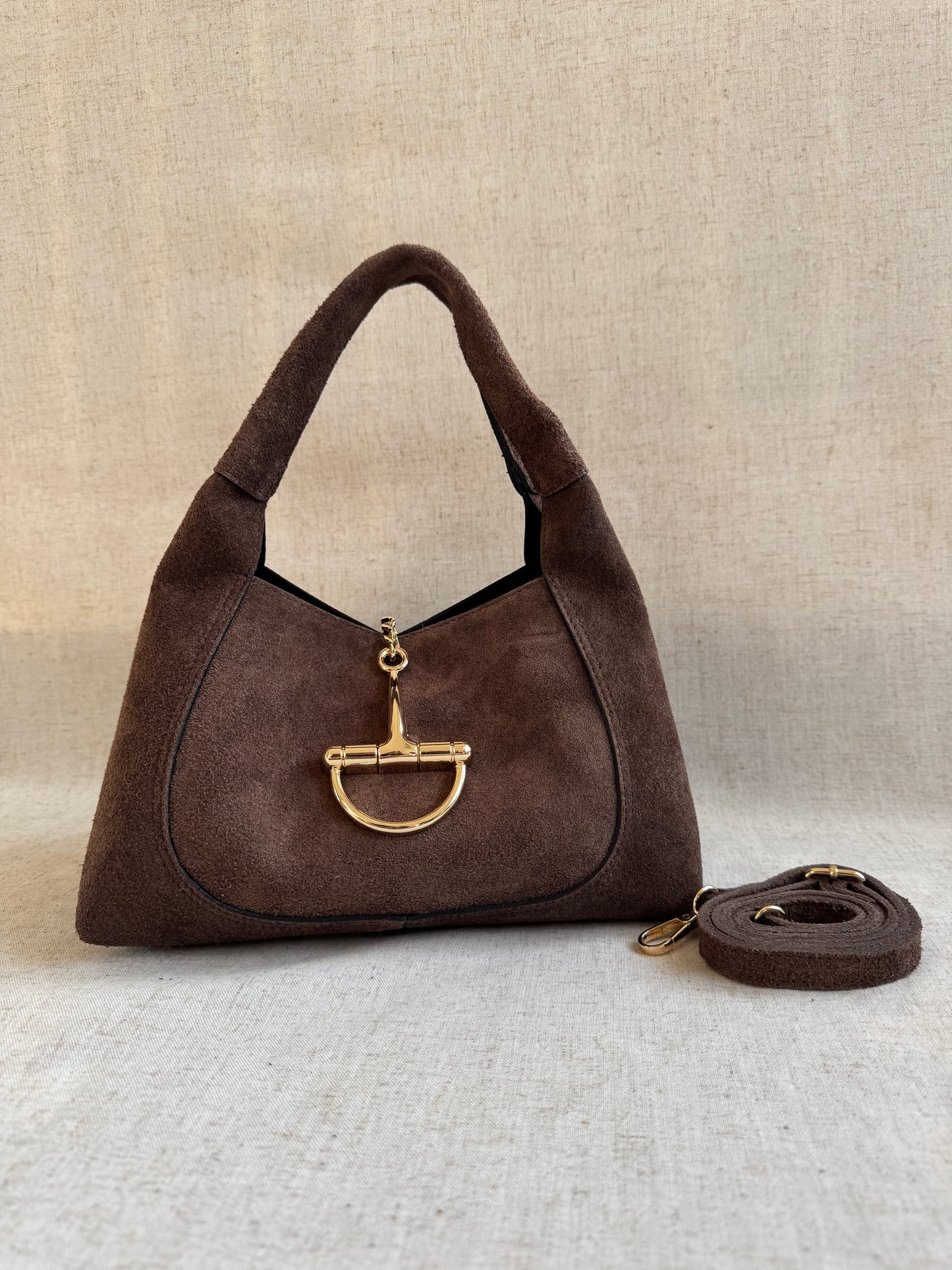 Borsa Gabriella - camoscio, misura piccola con tracolla lunga