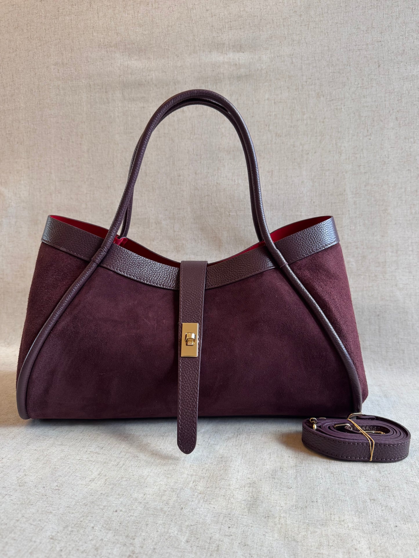 Maxi borsa Carla - camoscio, con tracolla lunga