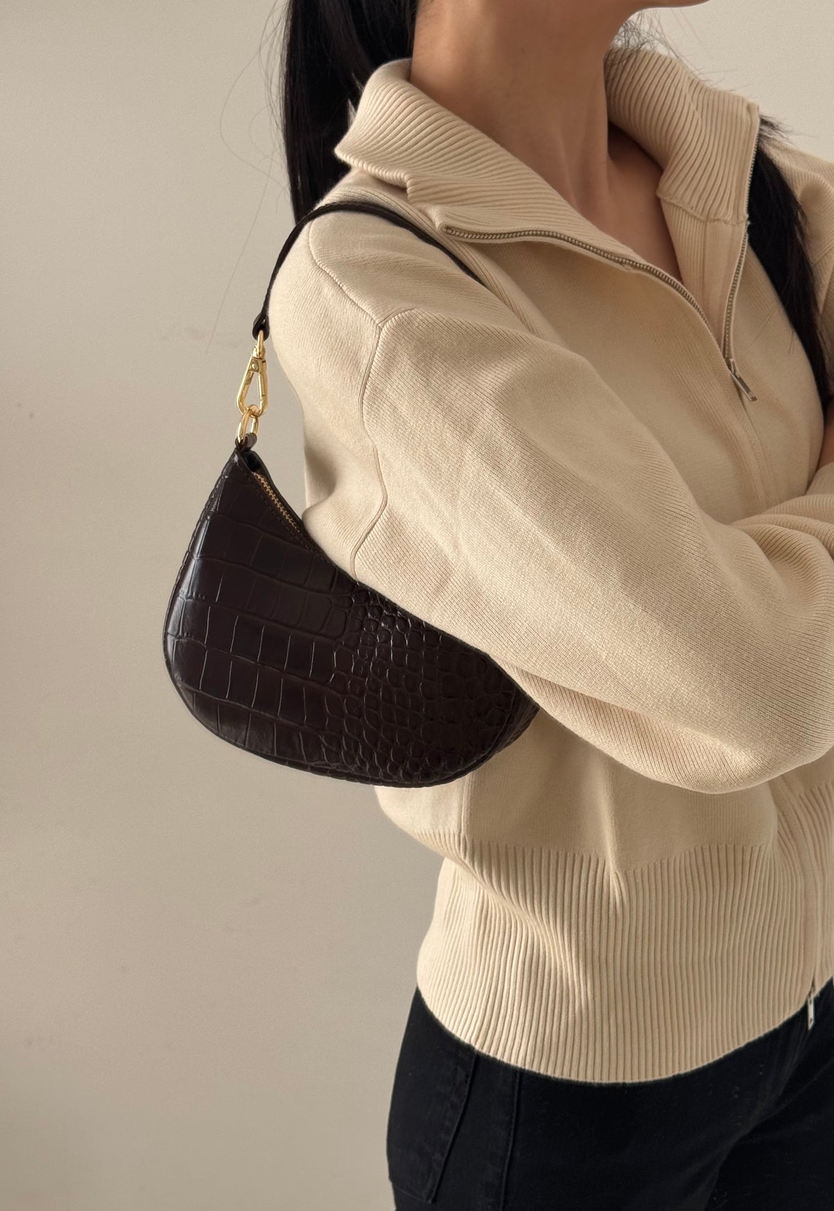 Borsa Luna - stampa coccodrillo, con tracolla in catena