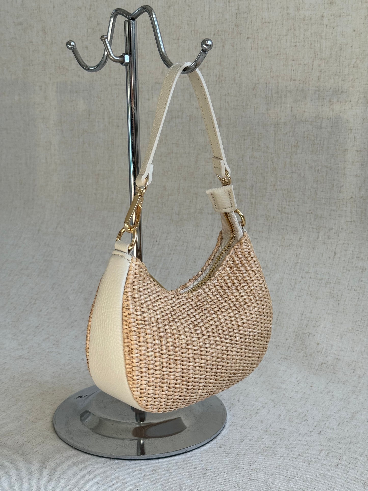 Borsa Luna - rafia, misura piccola, con tracolla in catena
