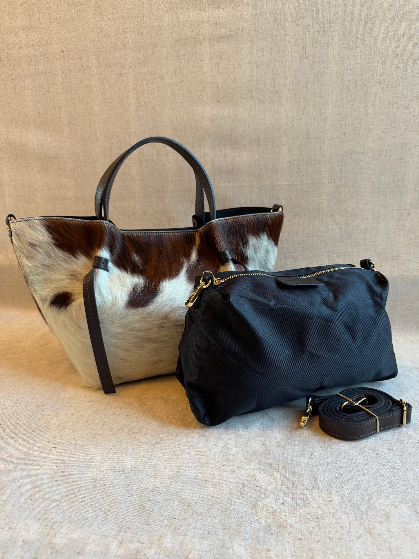 Borsa Laura - cavallino, con tracolla lunga e pochette