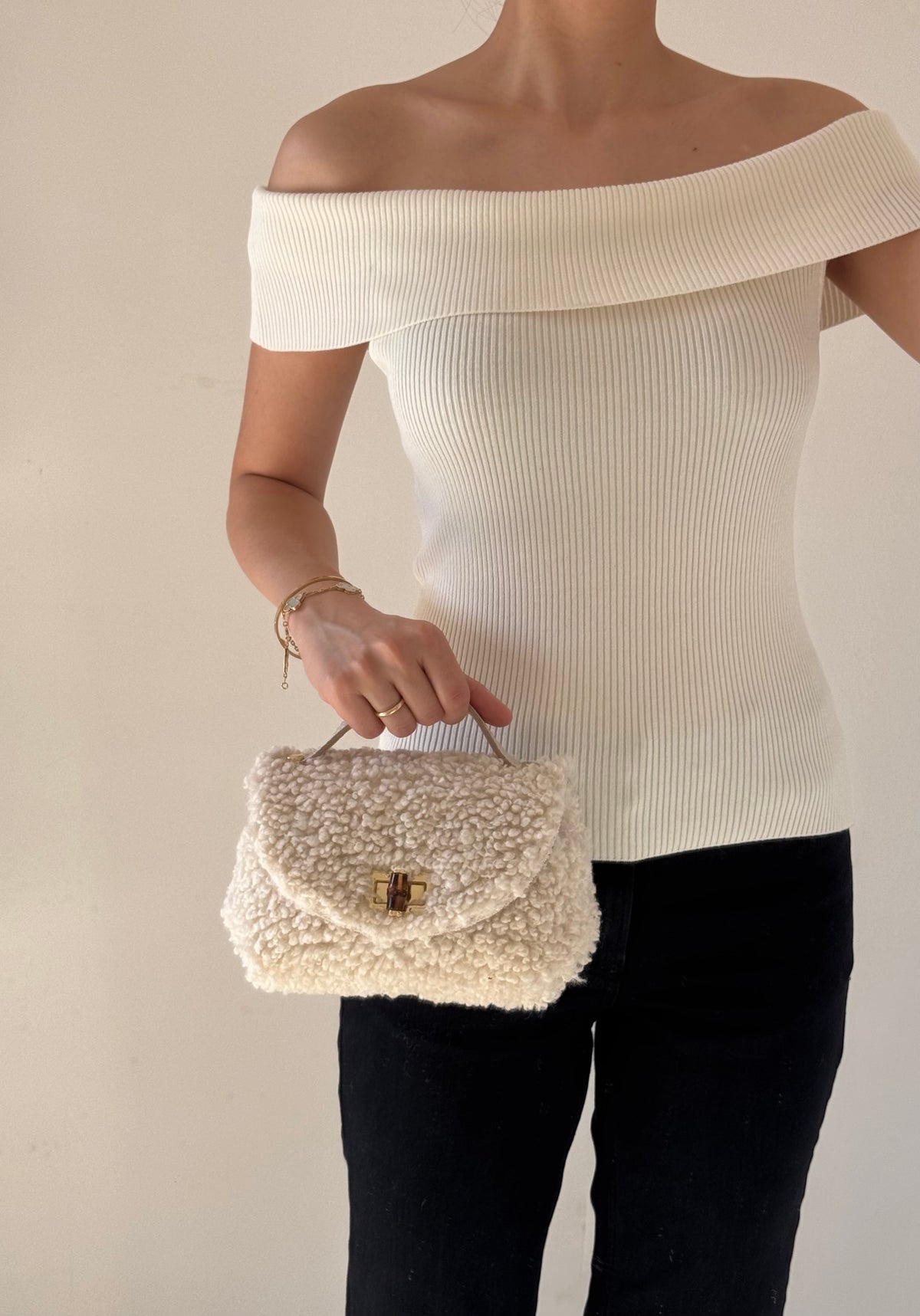 Borsa Lily - teddy, con tracolla in catena