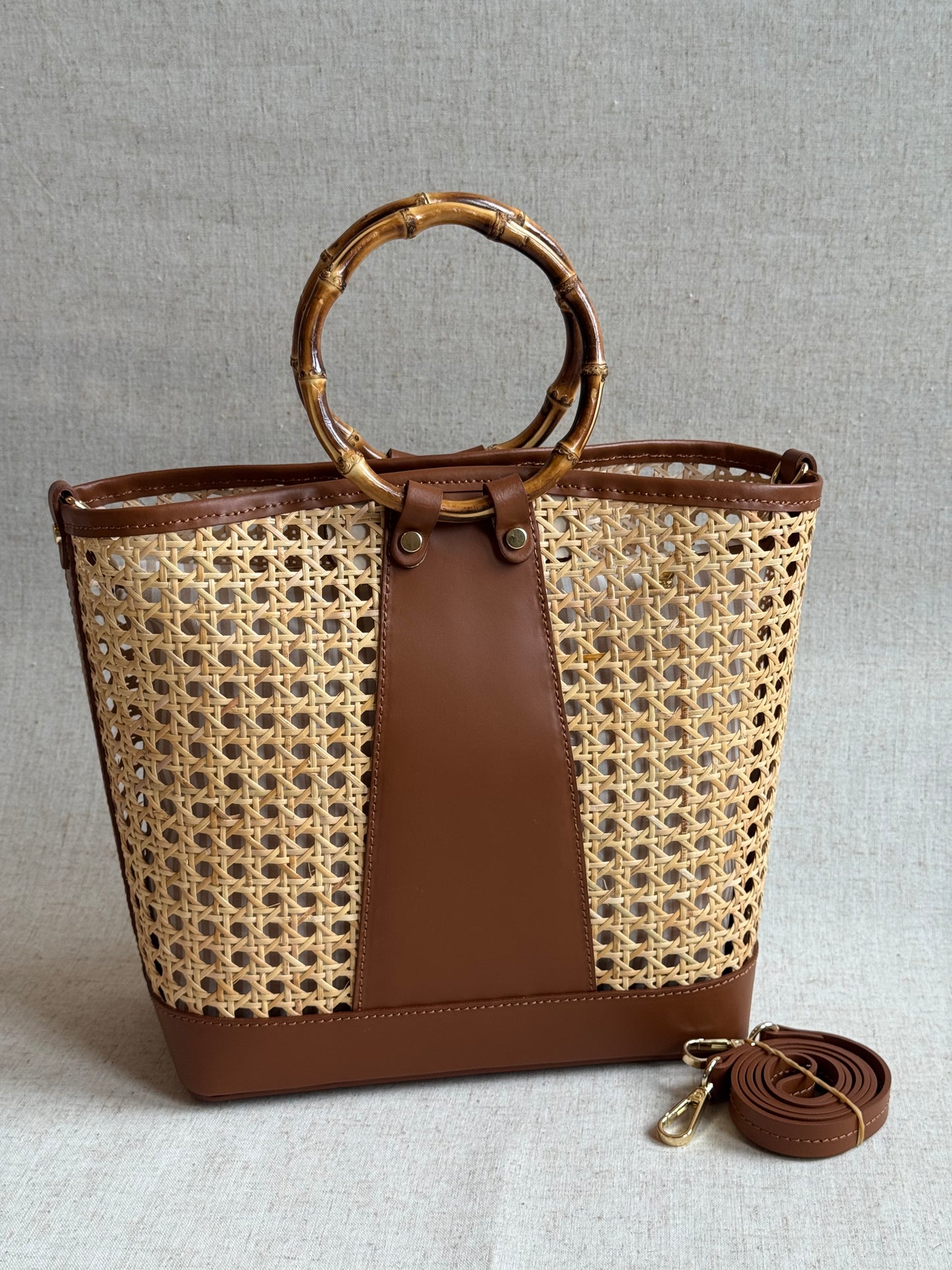 Borsa Atena - misura grande, paglia di Vienna, con tracolla lunga e pochette