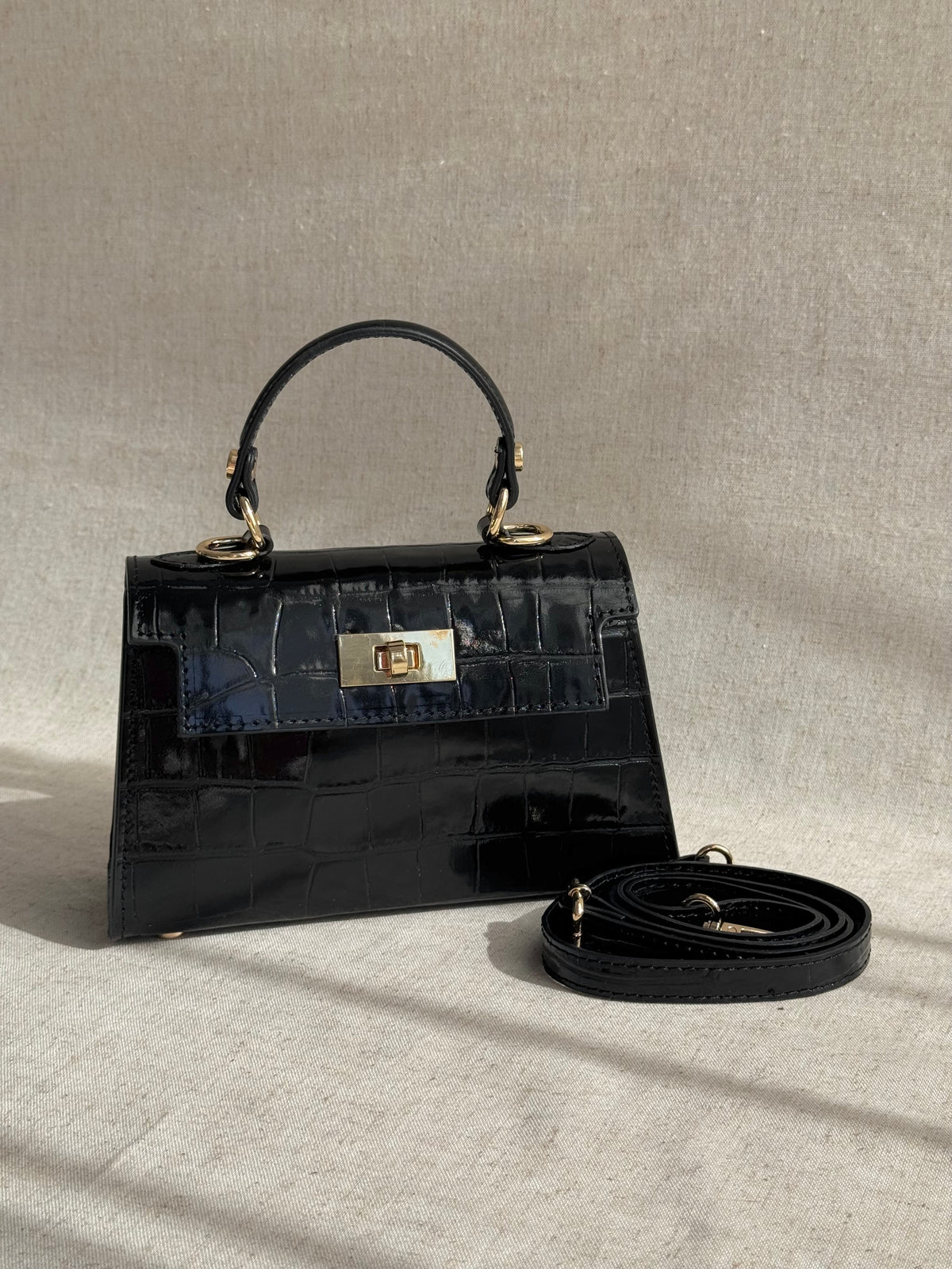 Borsa Kelly - stampa coccodrillo, con tracolla lunga
