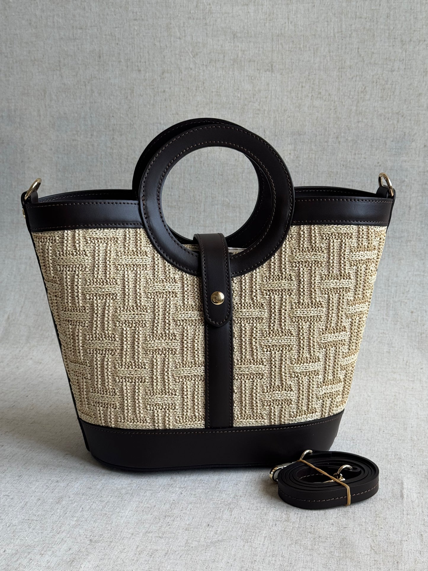 Borsa Alice - rafia, con tracolla lunga e pochette