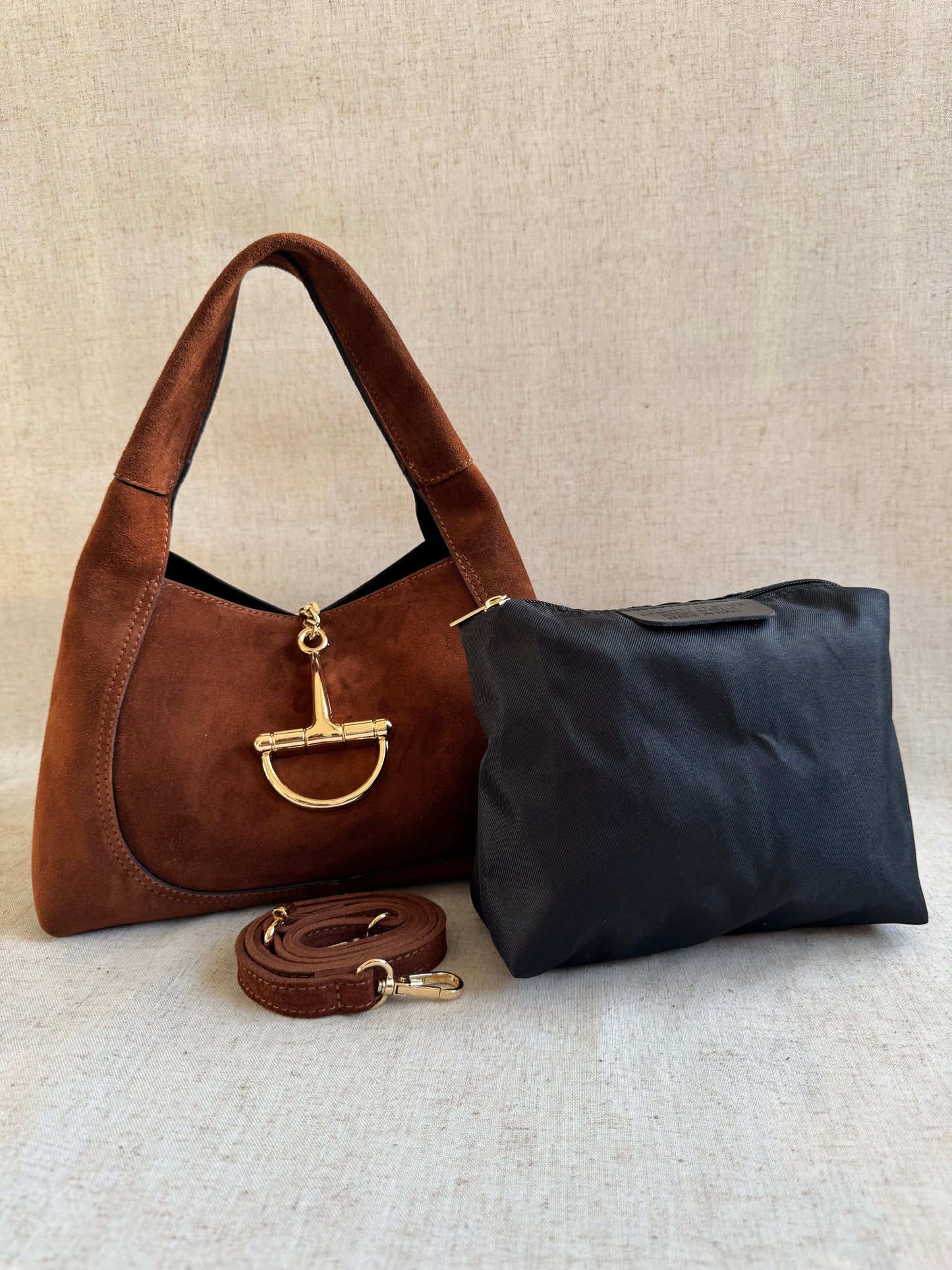 Borsa Gabriella - camoscio, misura piccola con tracolla lunga
