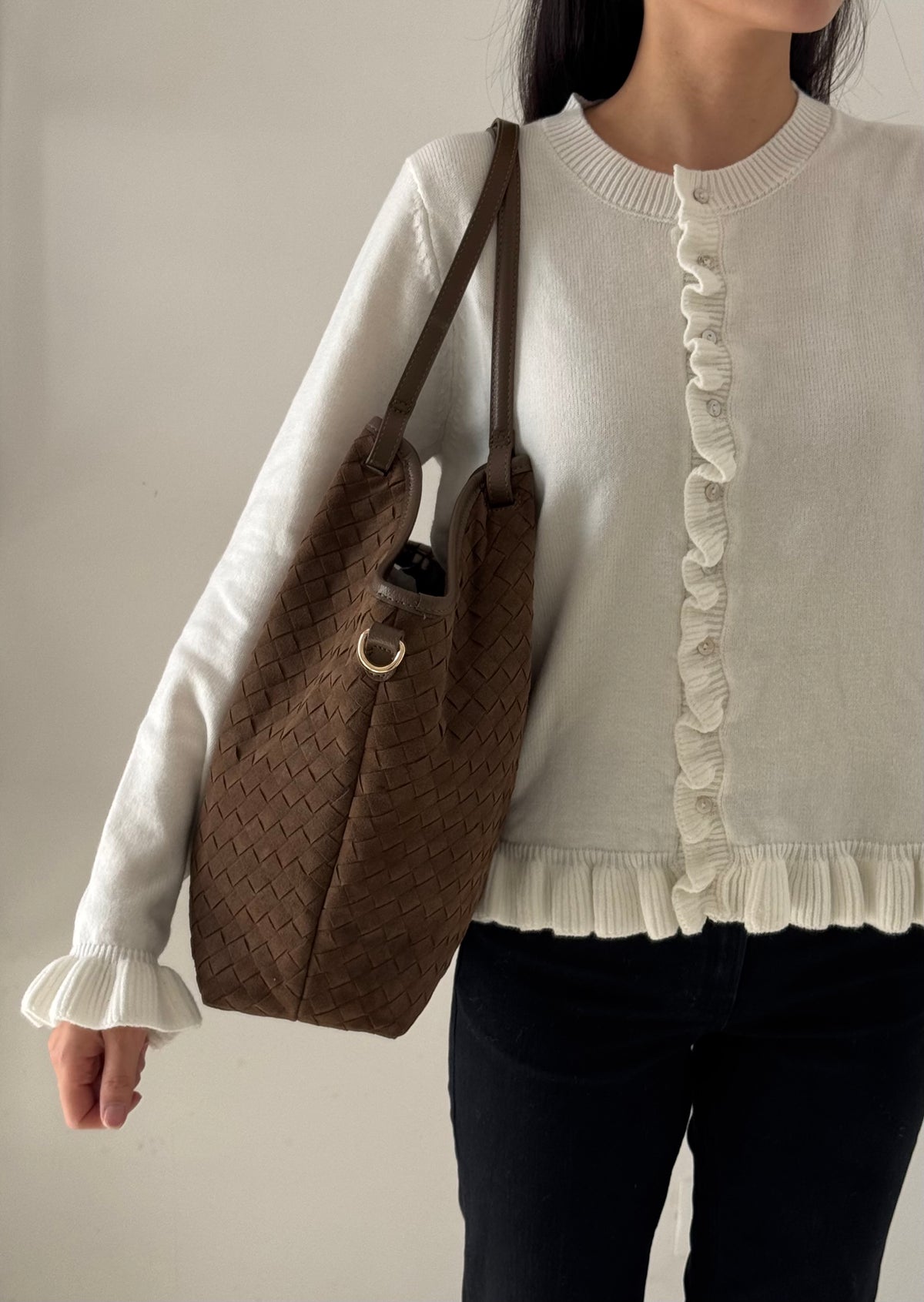 Borsa Roxy - camoscio intrecciato, con tracolla lunga
