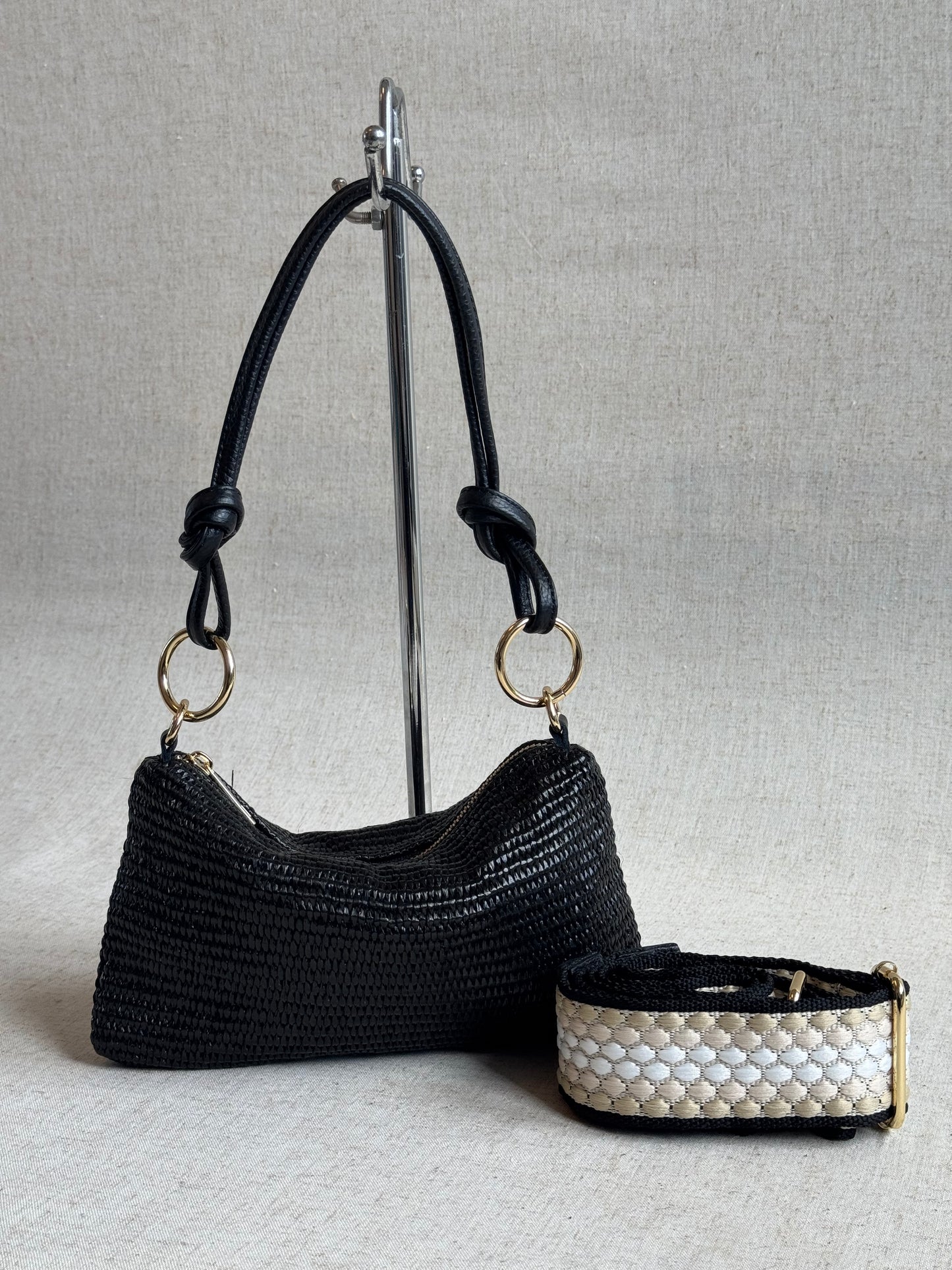 Borsa a spalla Agata - rafia, misura piccola, con tracolla lunga