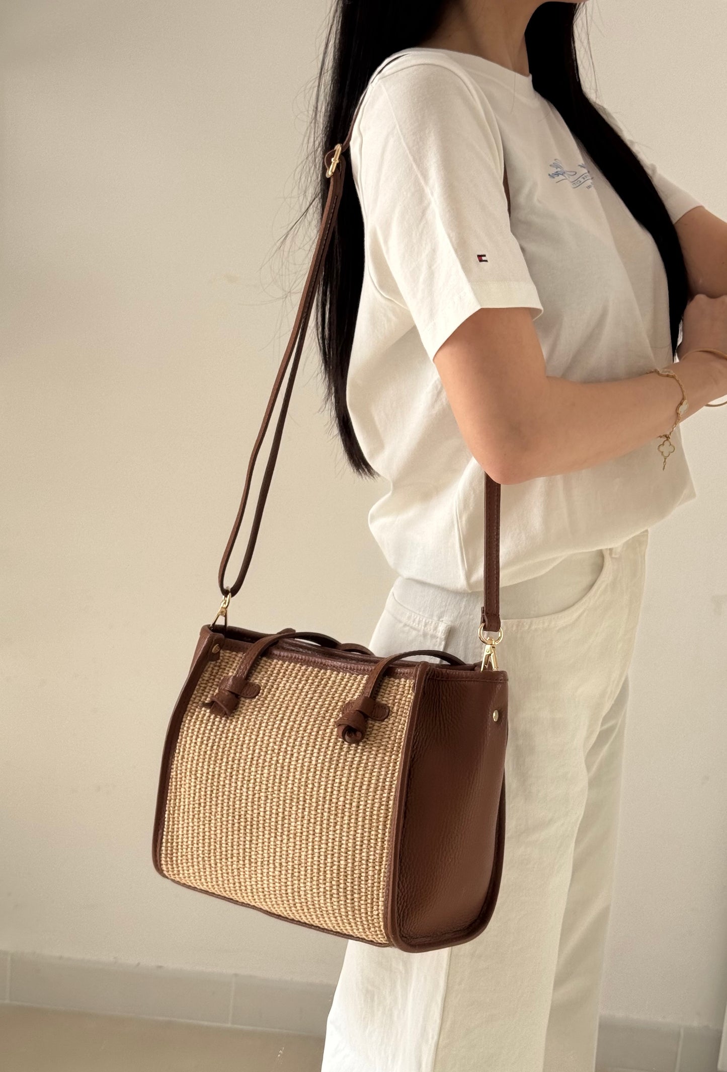 Borsa a spalla Riviera - rafia, con tracolla lunga