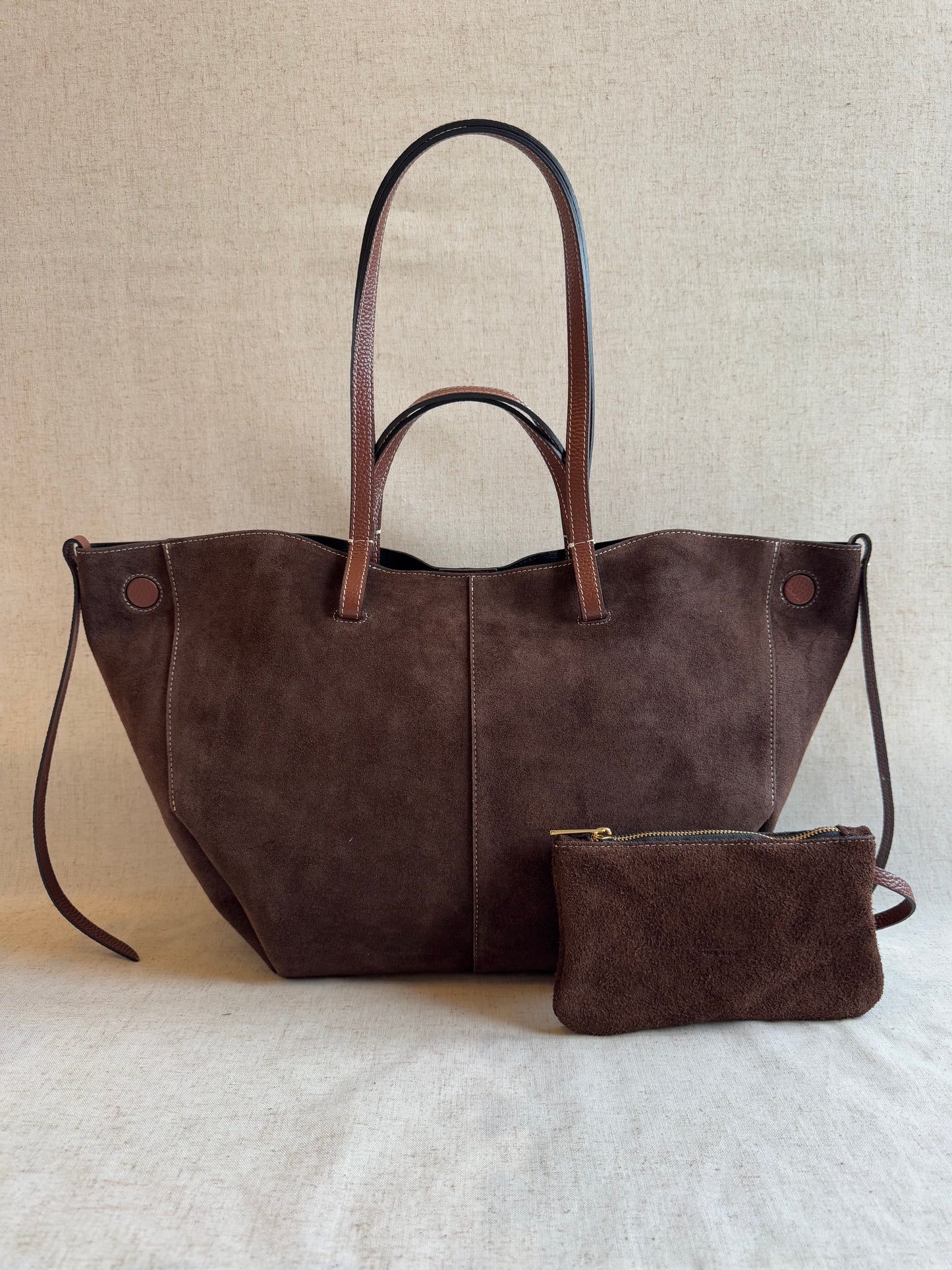 Borsa a spalla Sofia - misura grande in camoscio, con pochette