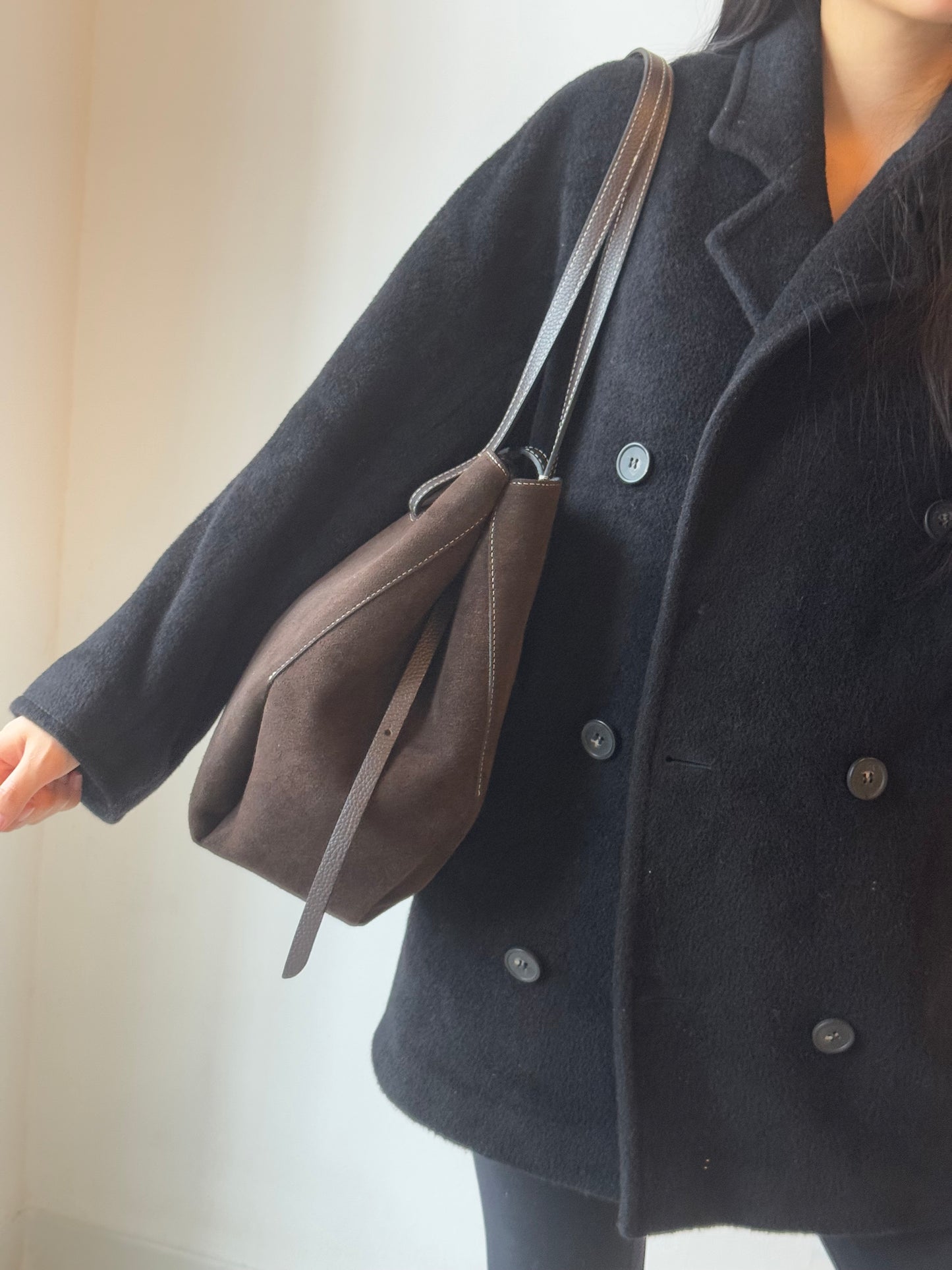 Borsa a spalla Sofia - misura grande in camoscio, con pochette