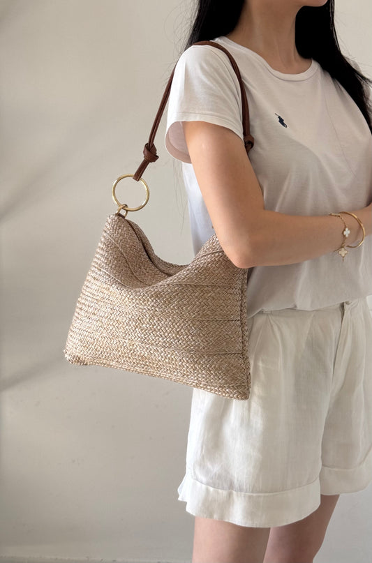 Borsa a spalla Agata - rafia, con tracolla lunga