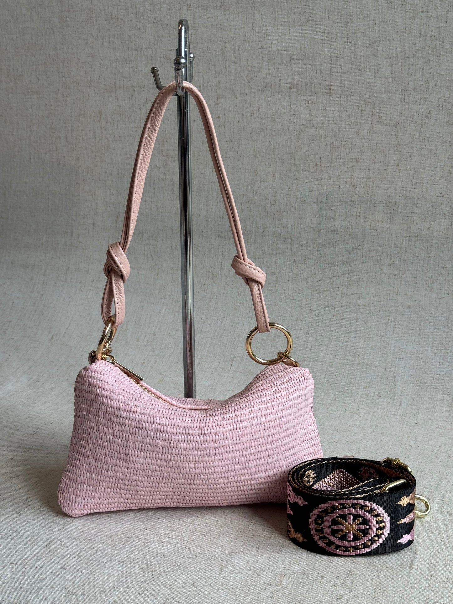 Borsa a spalla Agata - rafia, misura piccola, con tracolla lunga