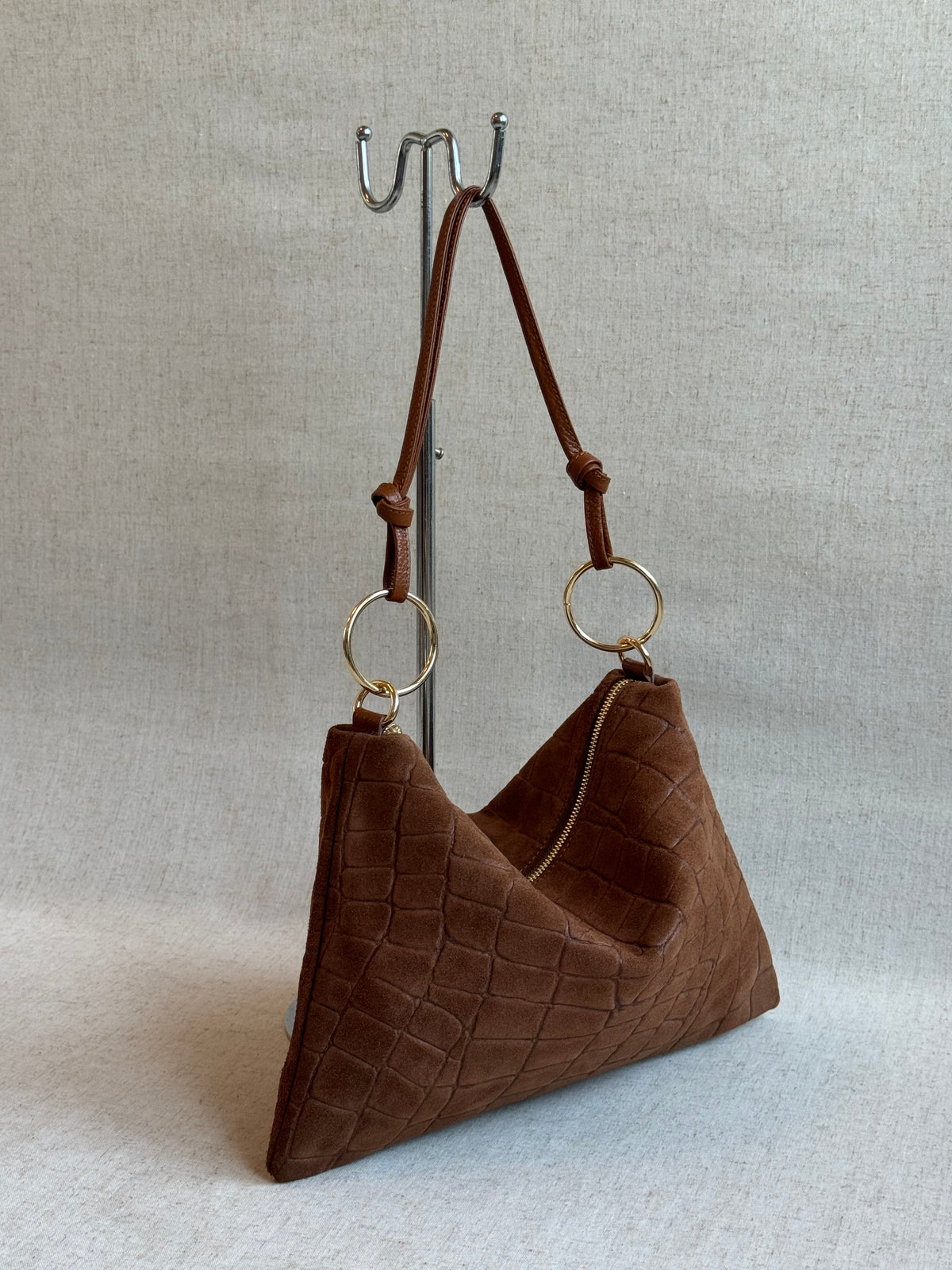 Borsa Agata - camoscio, stampa coccodrillo, con tracolla lunga