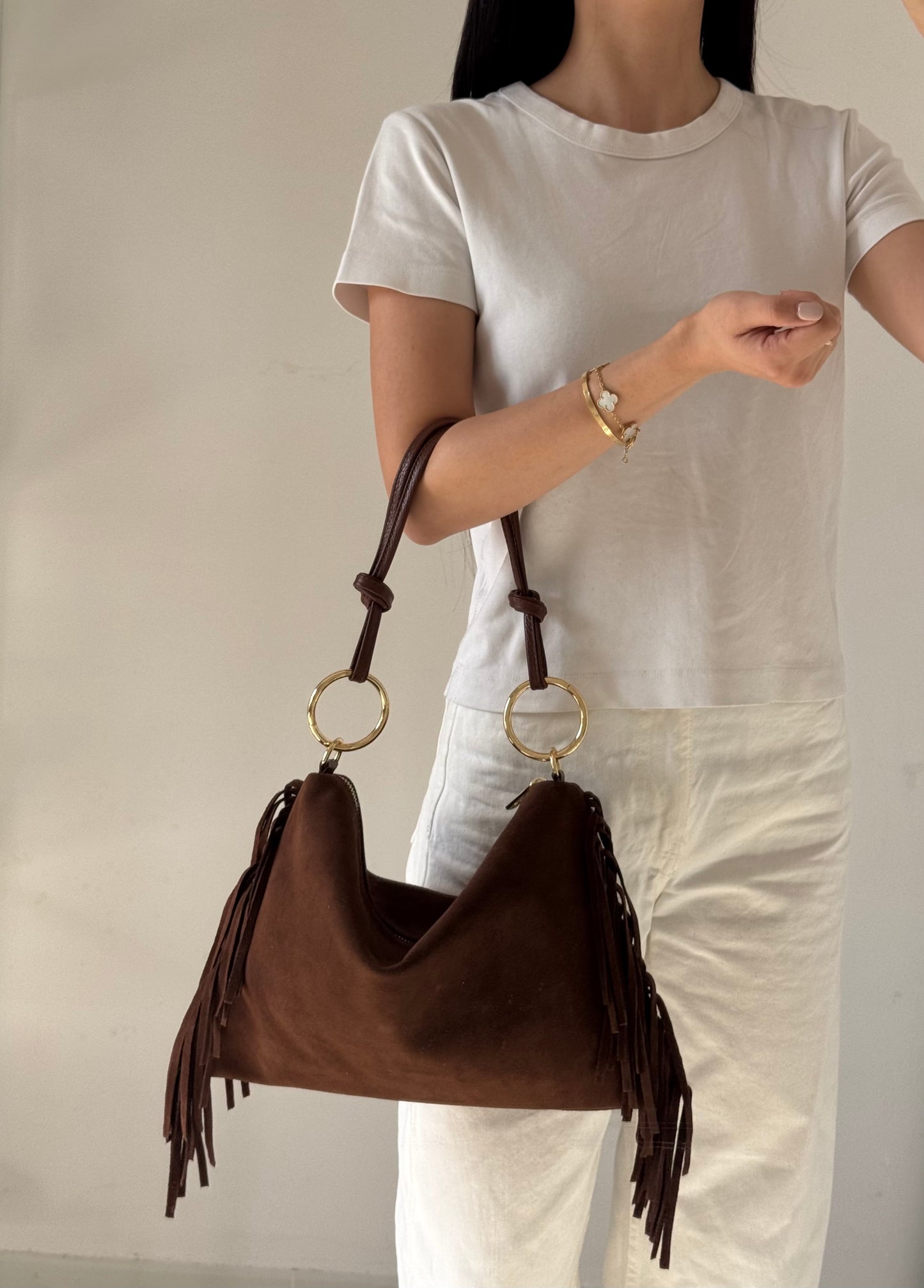Borsa Agata - misura grande, frange, con tracolla lunga