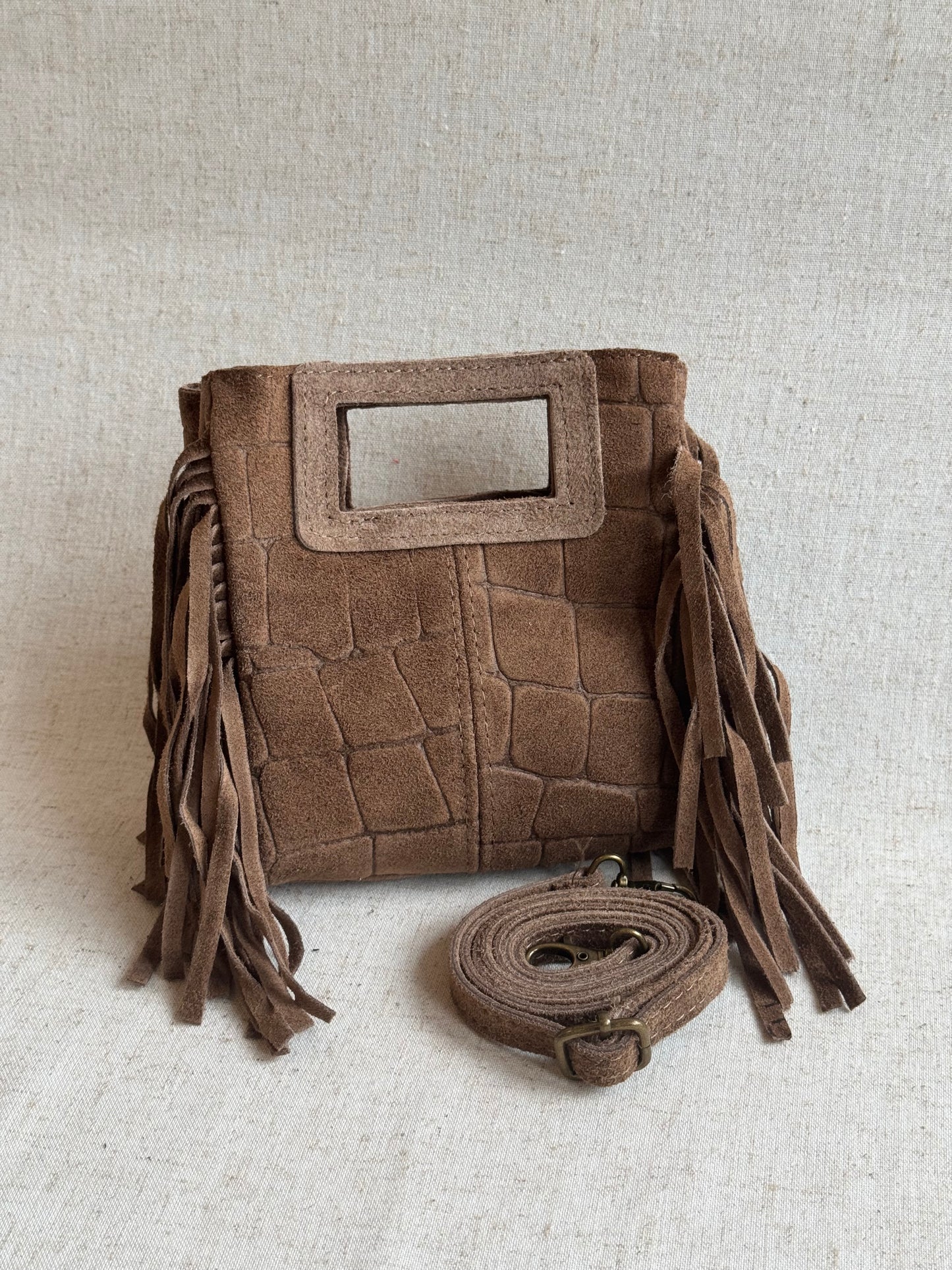 Borsa Riri - stampa coccodrillo, misura piccola, con tracolla lunga