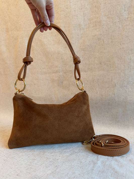 Borsa a spalla Agata camoscio - misura piccola, con tracolla lunga