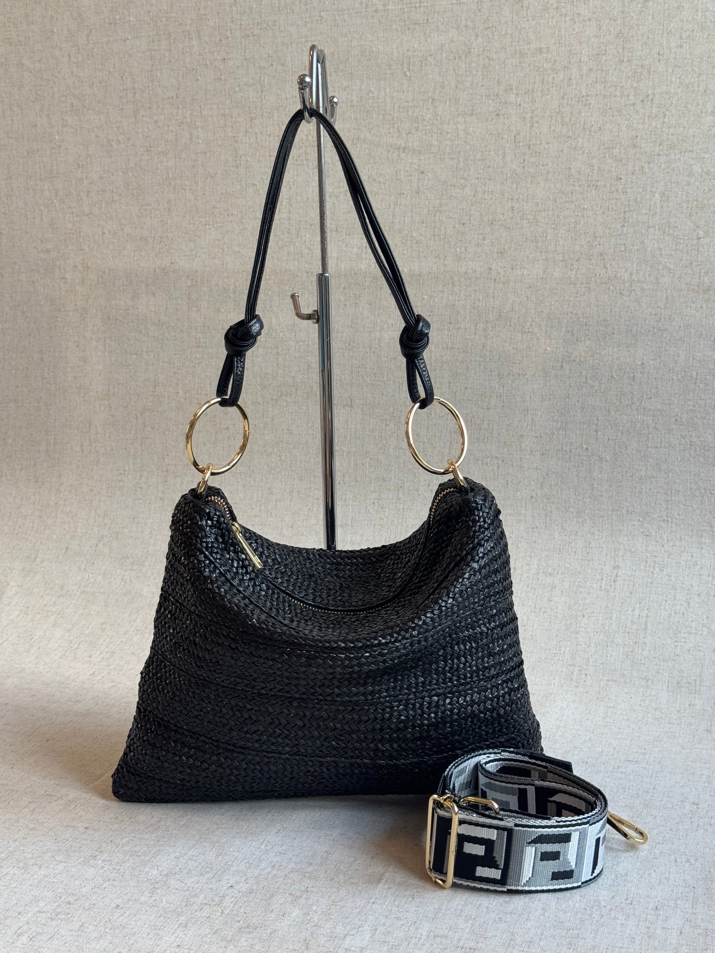 Borsa a spalla Agata - rafia, con tracolla lunga