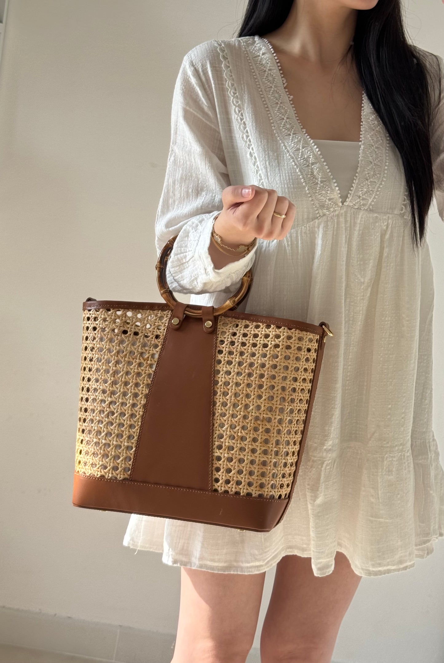 Borsa Atena - misura grande, paglia di Vienna, con tracolla lunga e pochette