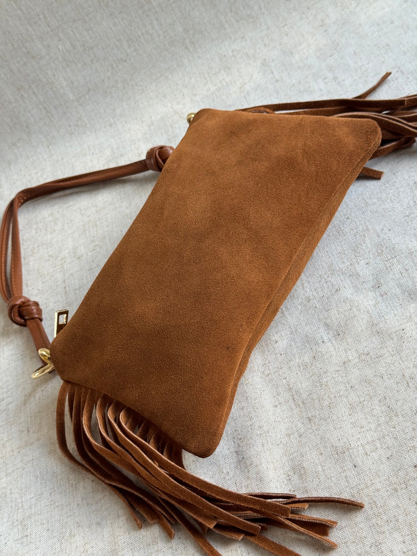 Borsa a spalla Agata - misura piccola frange, con tracolla lunga