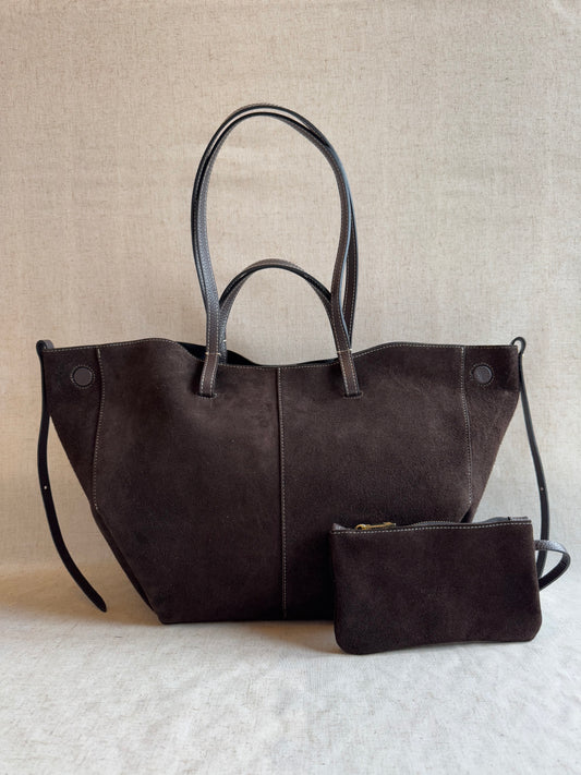 Borsa a spalla Sofia - misura grande in camoscio, con pochette