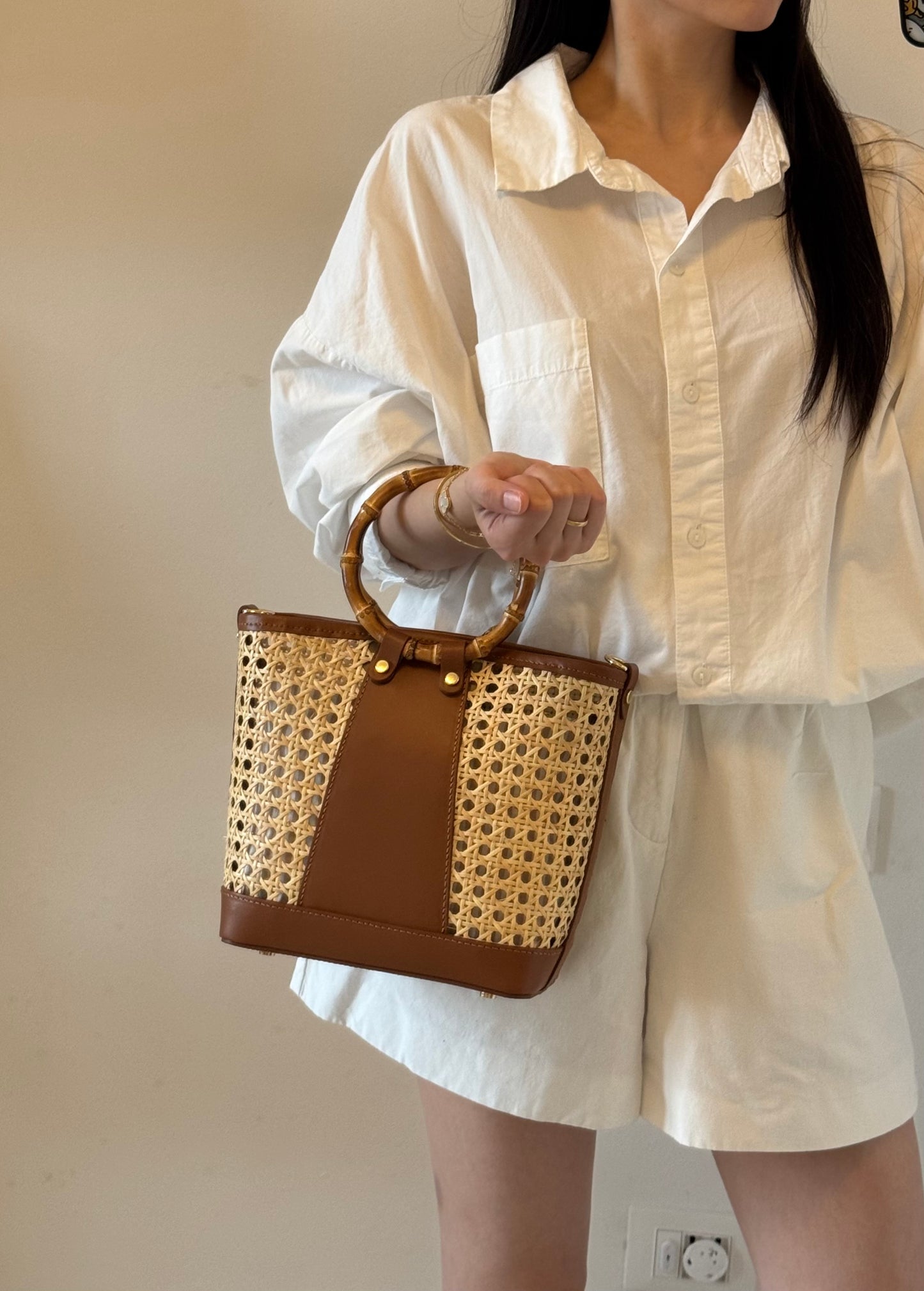 Borsa Atena - misura piccola, paglia di Vienna, con tracolla e pochette
