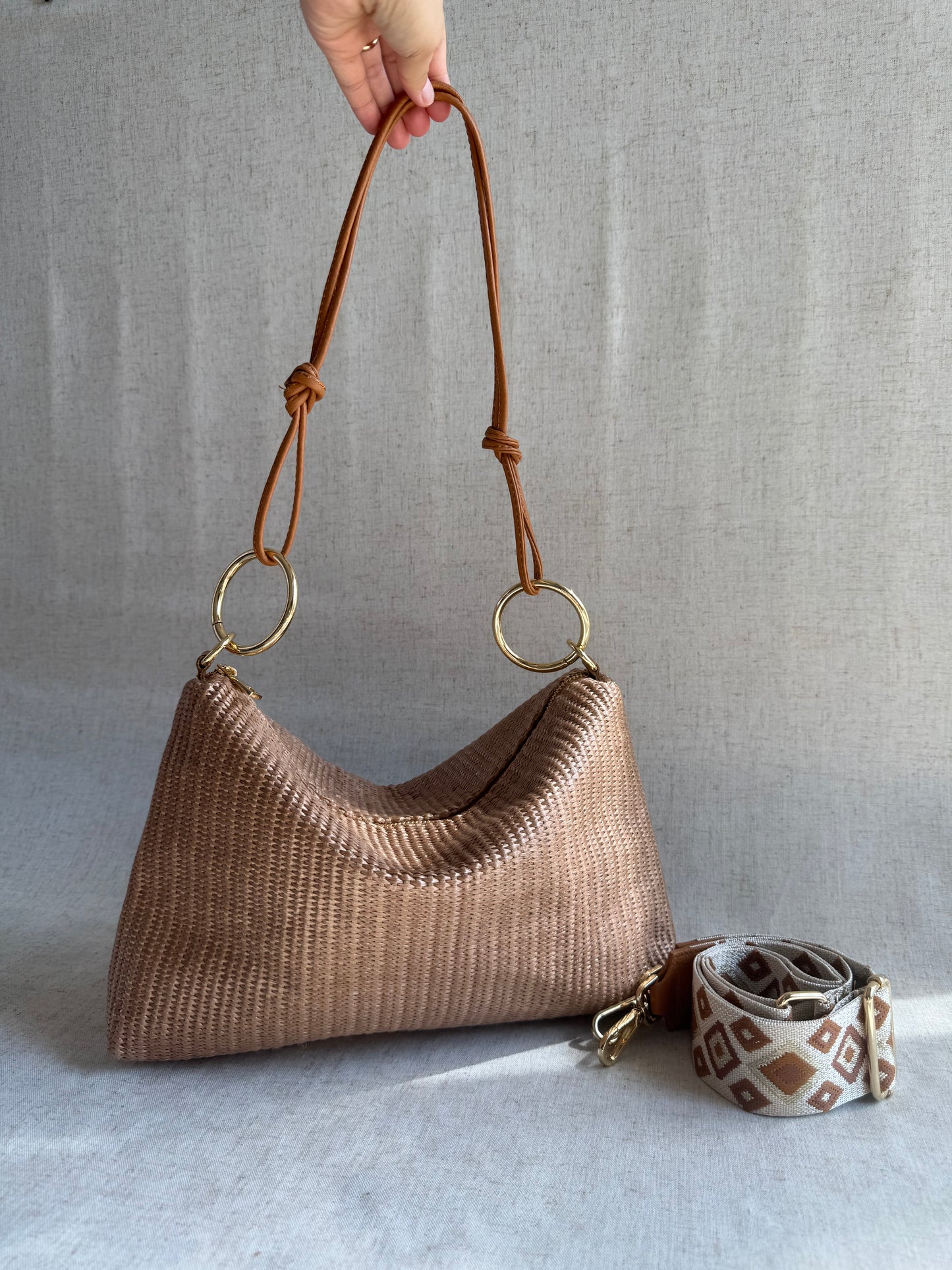 Borsa a spalla Agata rafia - con tracolla lunga