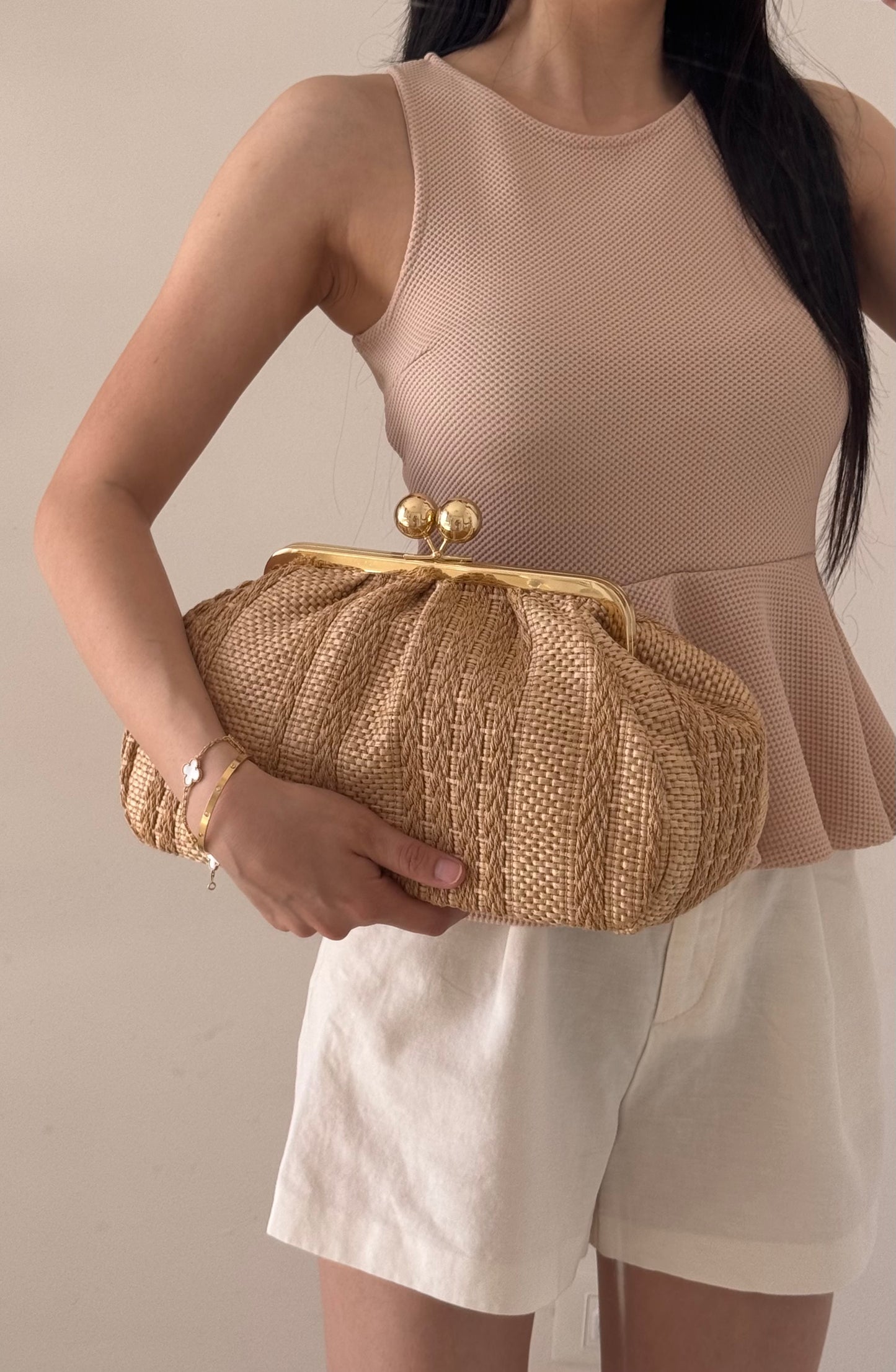 Borsa Raffy - rafia, misura grande, con tracolla lunga