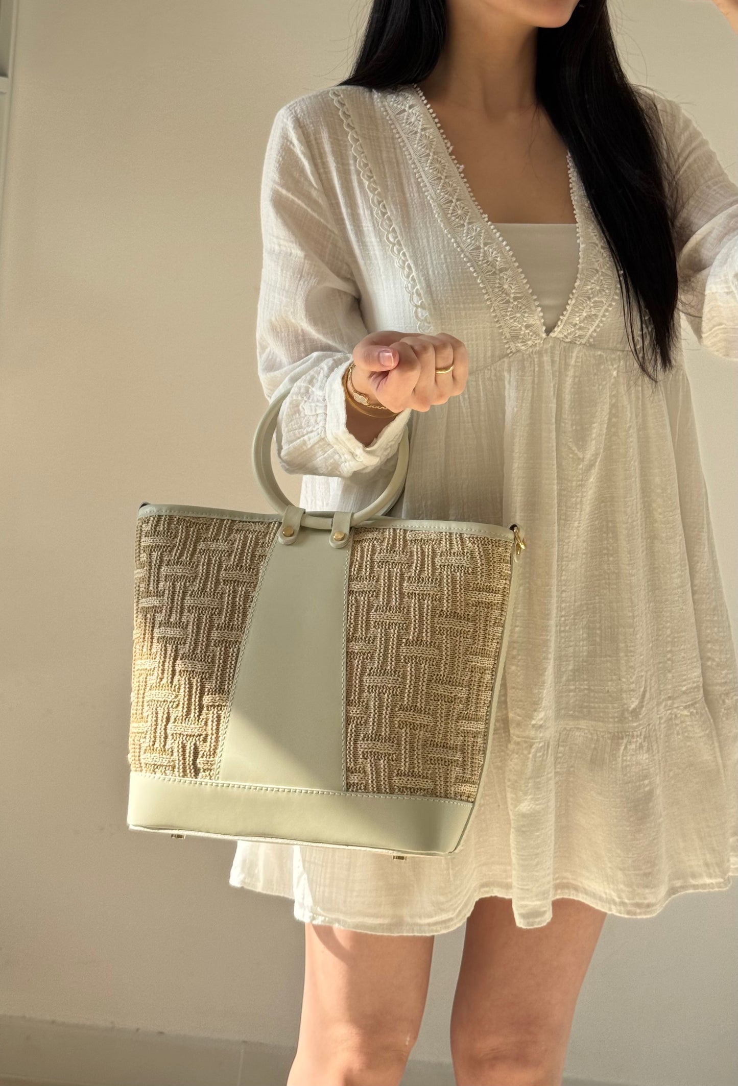 Borsa Atena - rafia, con tracolla lunga