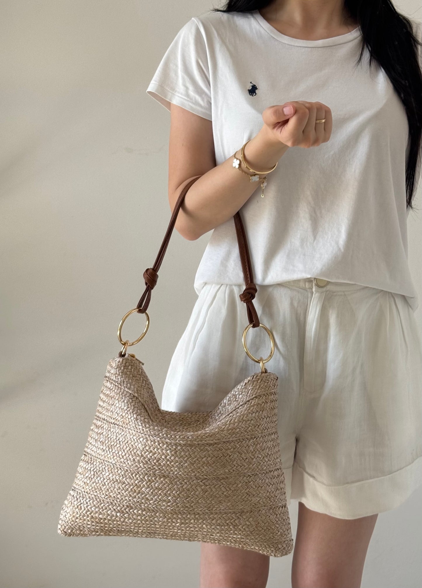 Borsa a spalla Agata - rafia, con tracolla lunga
