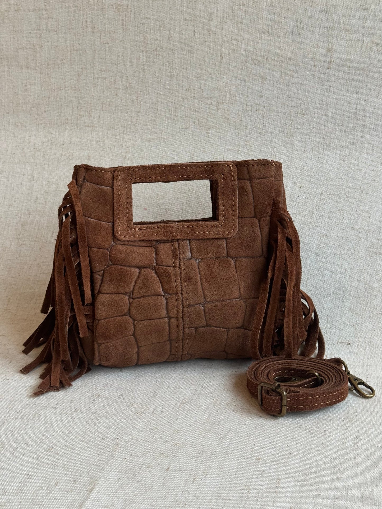 Borsa Riri - stampa coccodrillo, misura piccola, con tracolla lunga