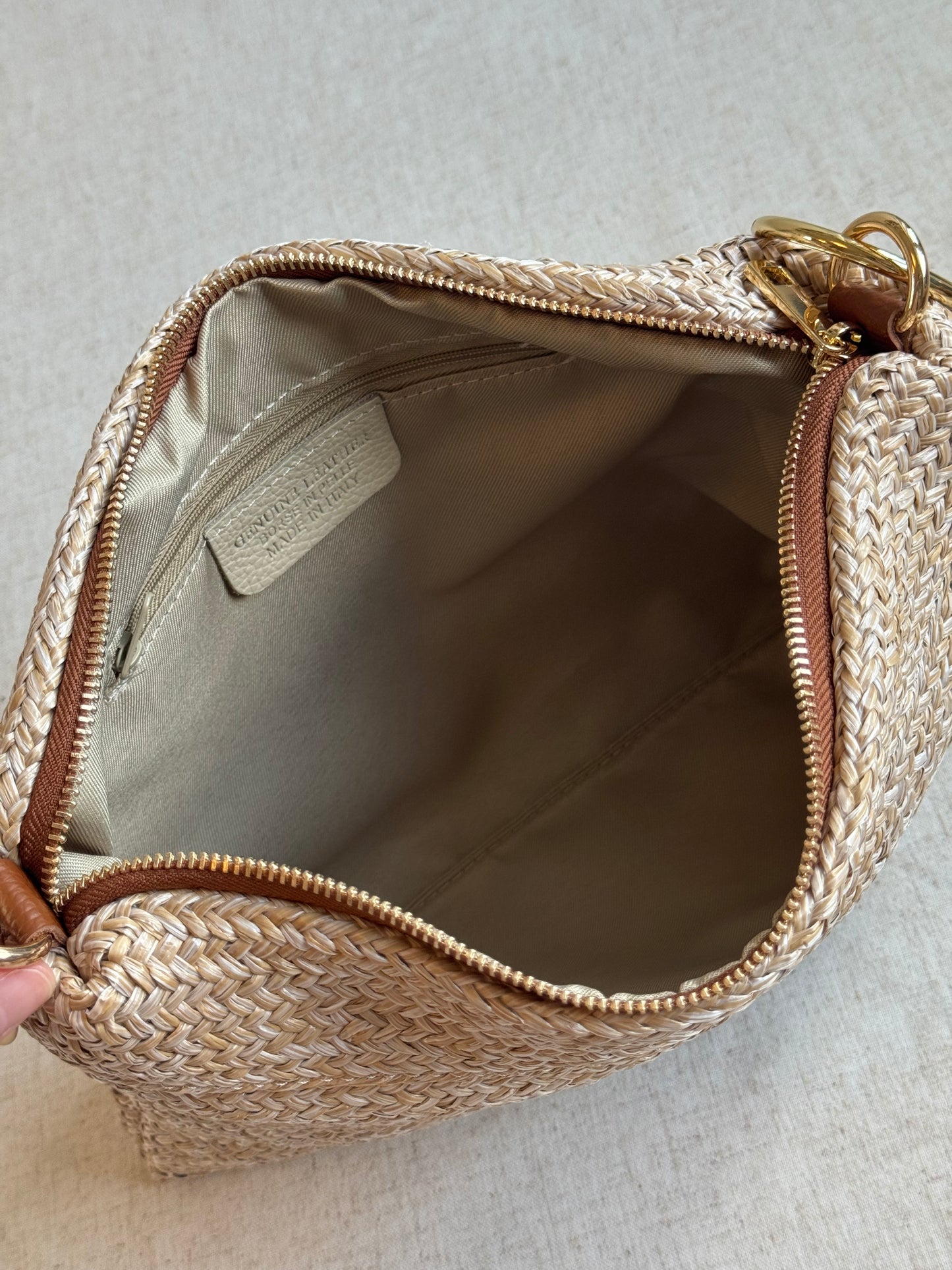 Borsa a spalla Agata - rafia, con tracolla lunga
