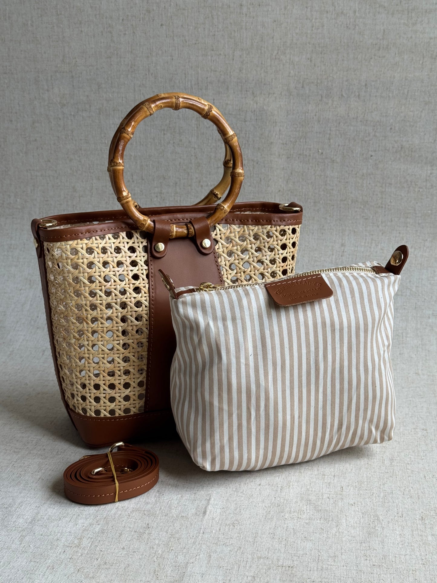 Borsa Atena - misura piccola, paglia di Vienna, con tracolla e pochette